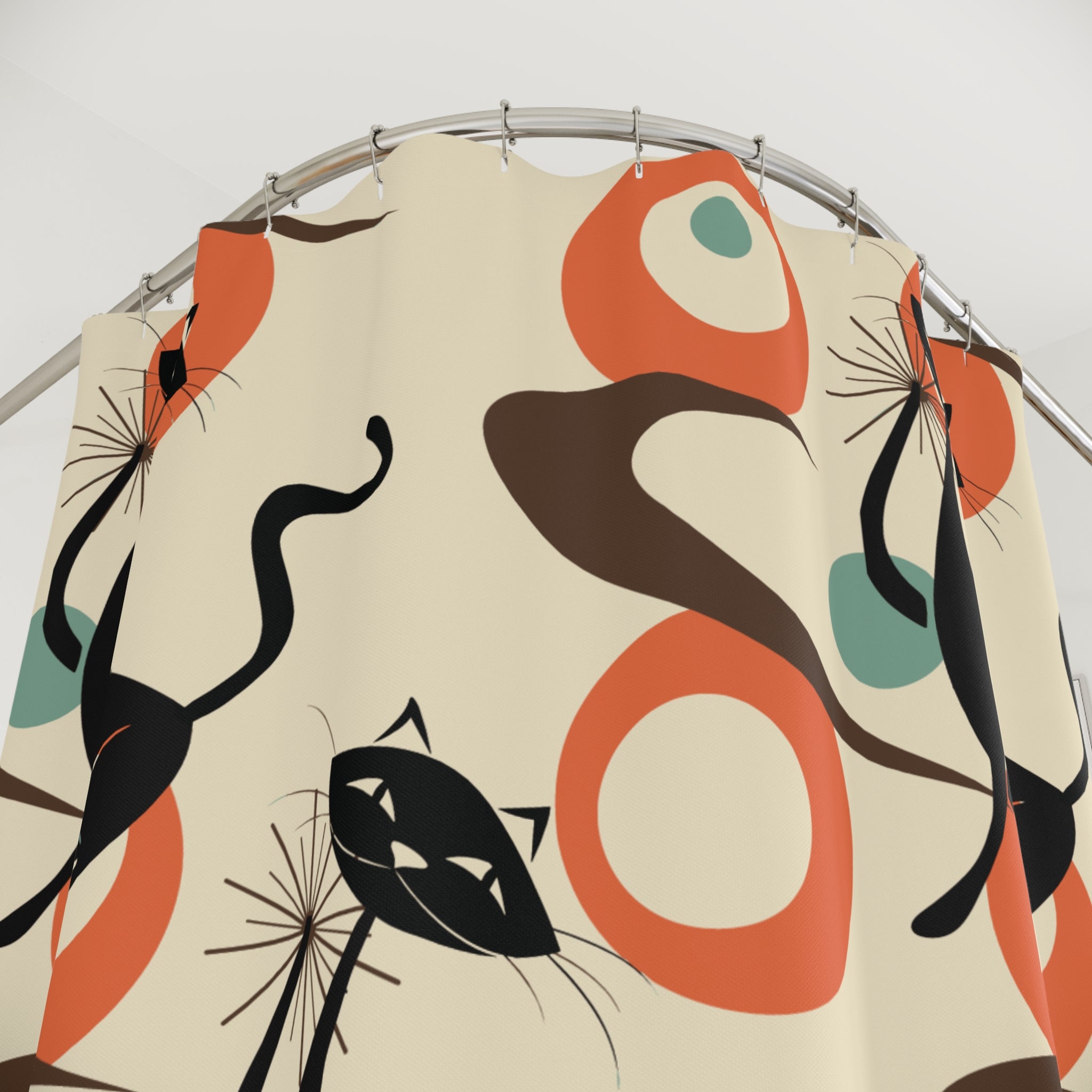 Kate McEnroe New York Atomic Cat Mid Century Modern Shower Curtain, Retro Geometric 50s Kitsch Bathroom DecorShower Curtains77192137699797662596