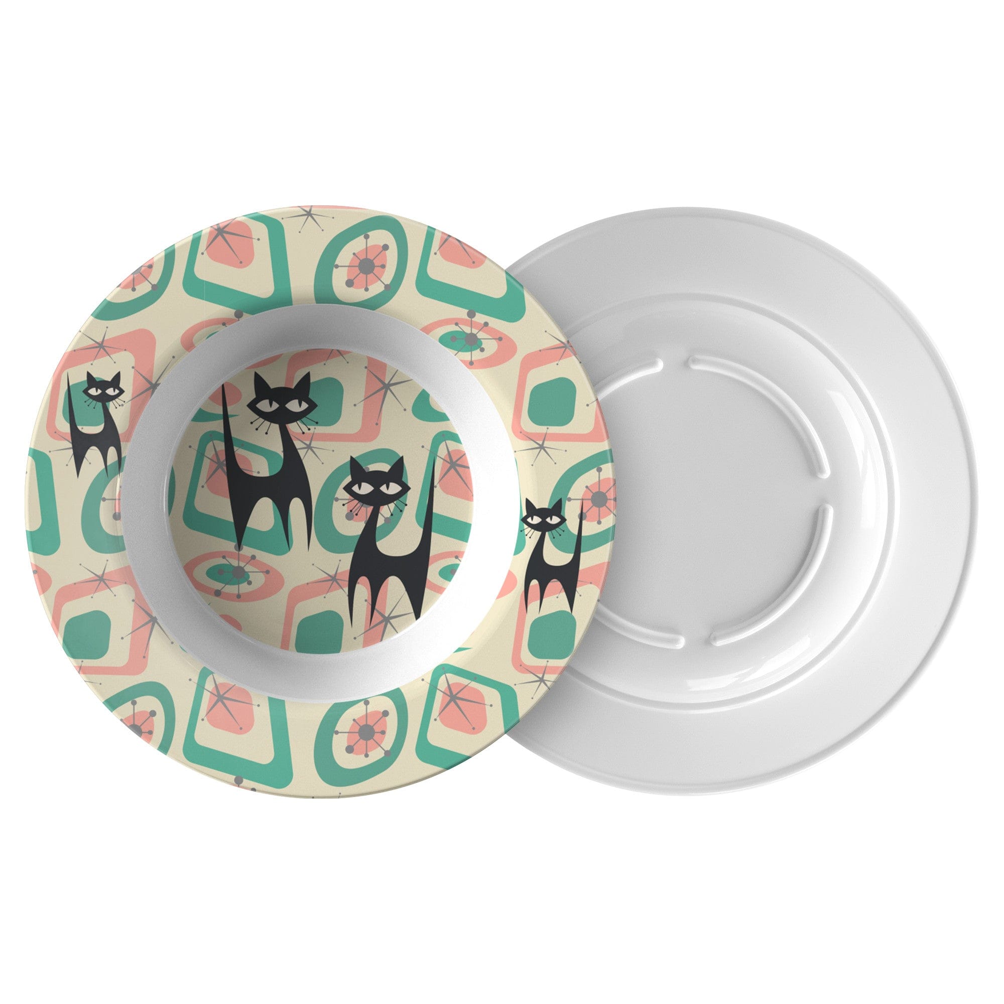Kate McEnroe New York Atomic Cat Mid Century Modern Starburst Bowl, 60s Retro Geometric Pink, Mint, Gray MCM DishesBowls9609