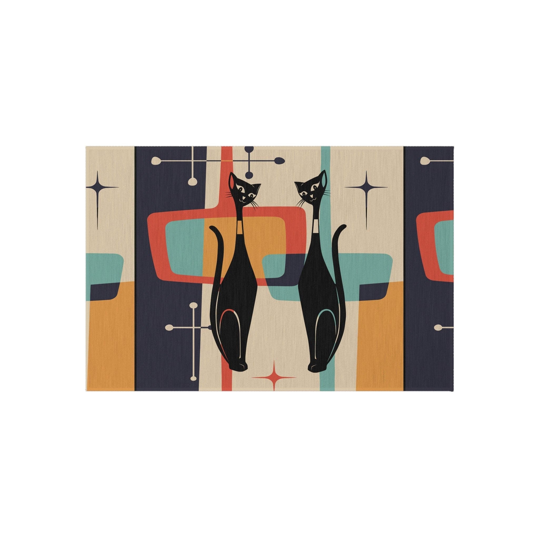 Kate McEnroe New York Atomic Cat Mid Century Modern Starburst Indoor - Outdoor Rug, Beige, Teal, Geometric Abstract Porch Rug, Retro Patio Rug, MCM Home DecorRugs22297939297762758872