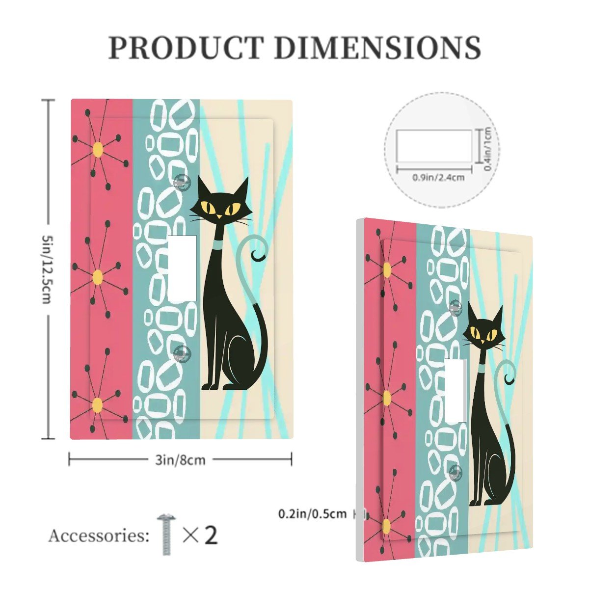 Kate McEnroe New York Atomic Cat Mid Century Modern Switch Plate, Retro 50s Starburst Wall Cover, Pink Aqua Mod Light SwitchSwitch Plates9c7RAFAEjC