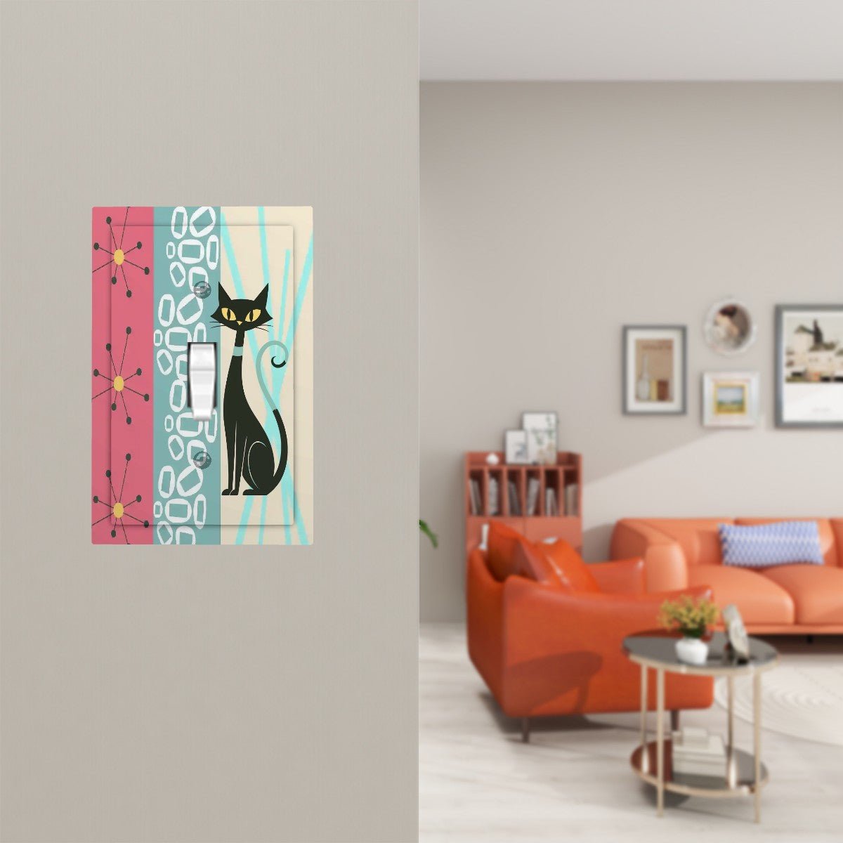 Kate McEnroe New York Atomic Cat Mid Century Modern Switch Plate, Retro 50s Starburst Wall Cover, Pink Aqua Mod Light SwitchSwitch Plates9c7RAFAEjC