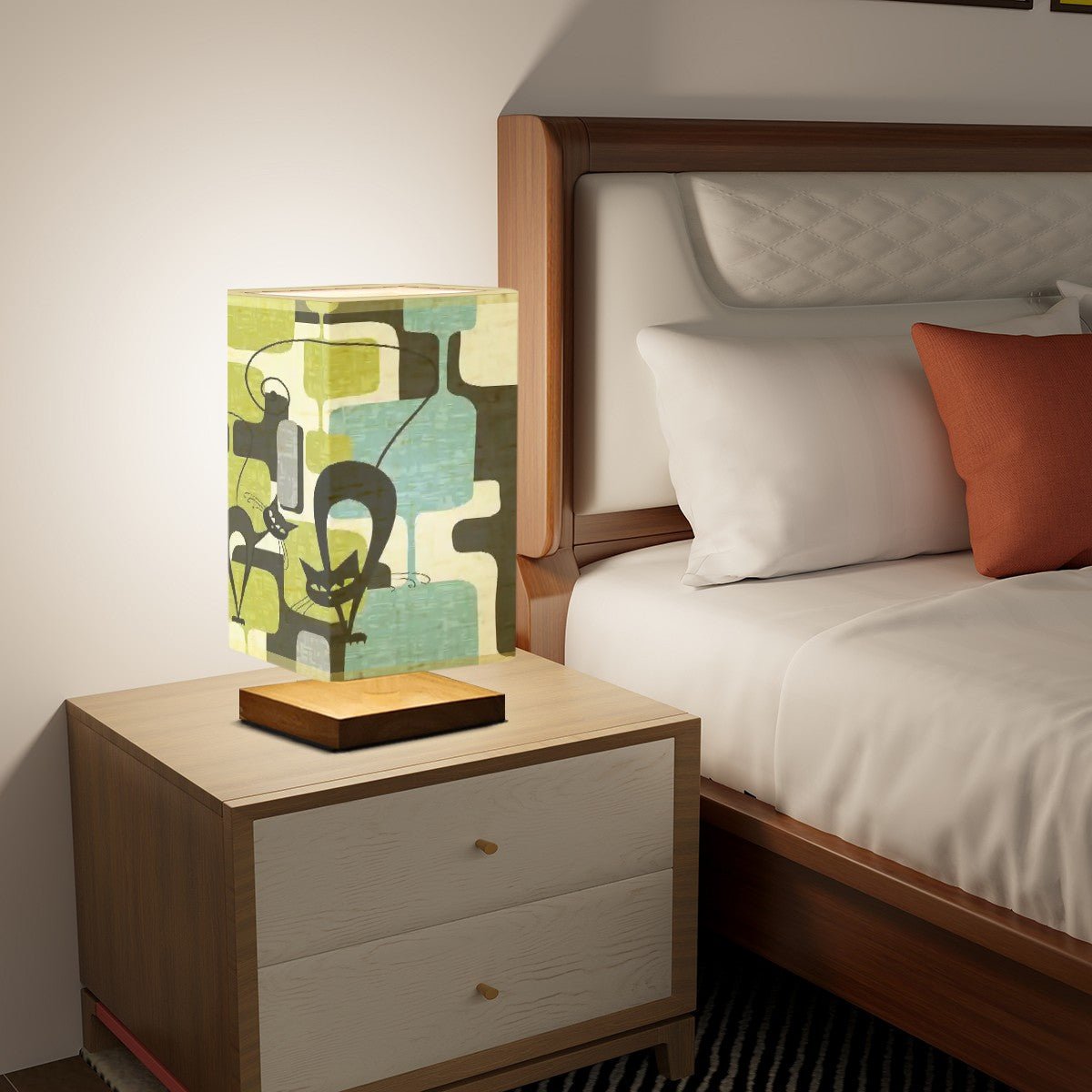 Kate McEnroe New York Atomic Cat Mid Century Modern Table Lamp, Retro Kitsch Green Blue Geometric LightTable LampshgQ9OEW2Y4