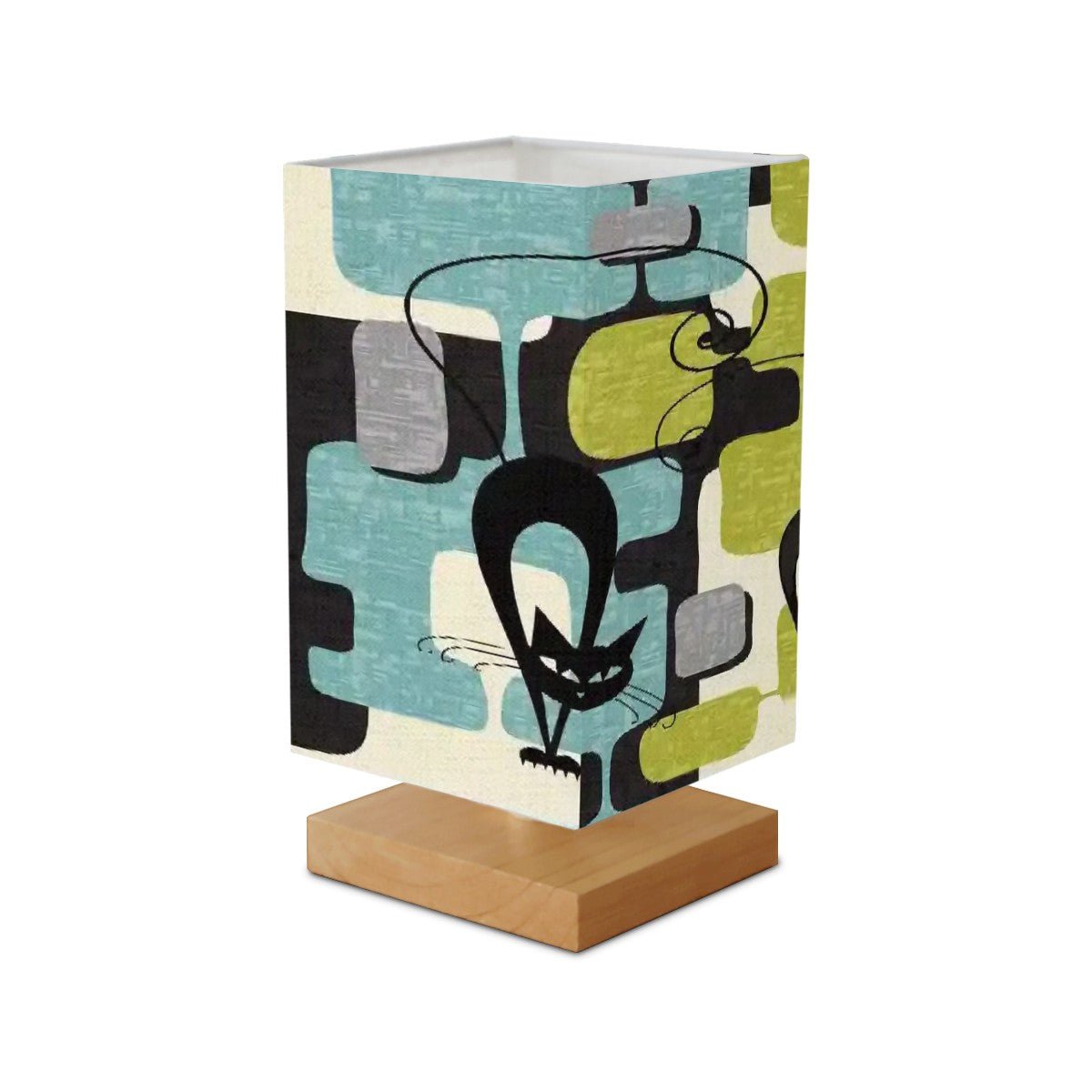 Kate McEnroe New York Atomic Cat Mid Century Modern Table Lamp, Retro Kitsch Green Blue Geometric LightTable LampshgQ9OEW2Y4