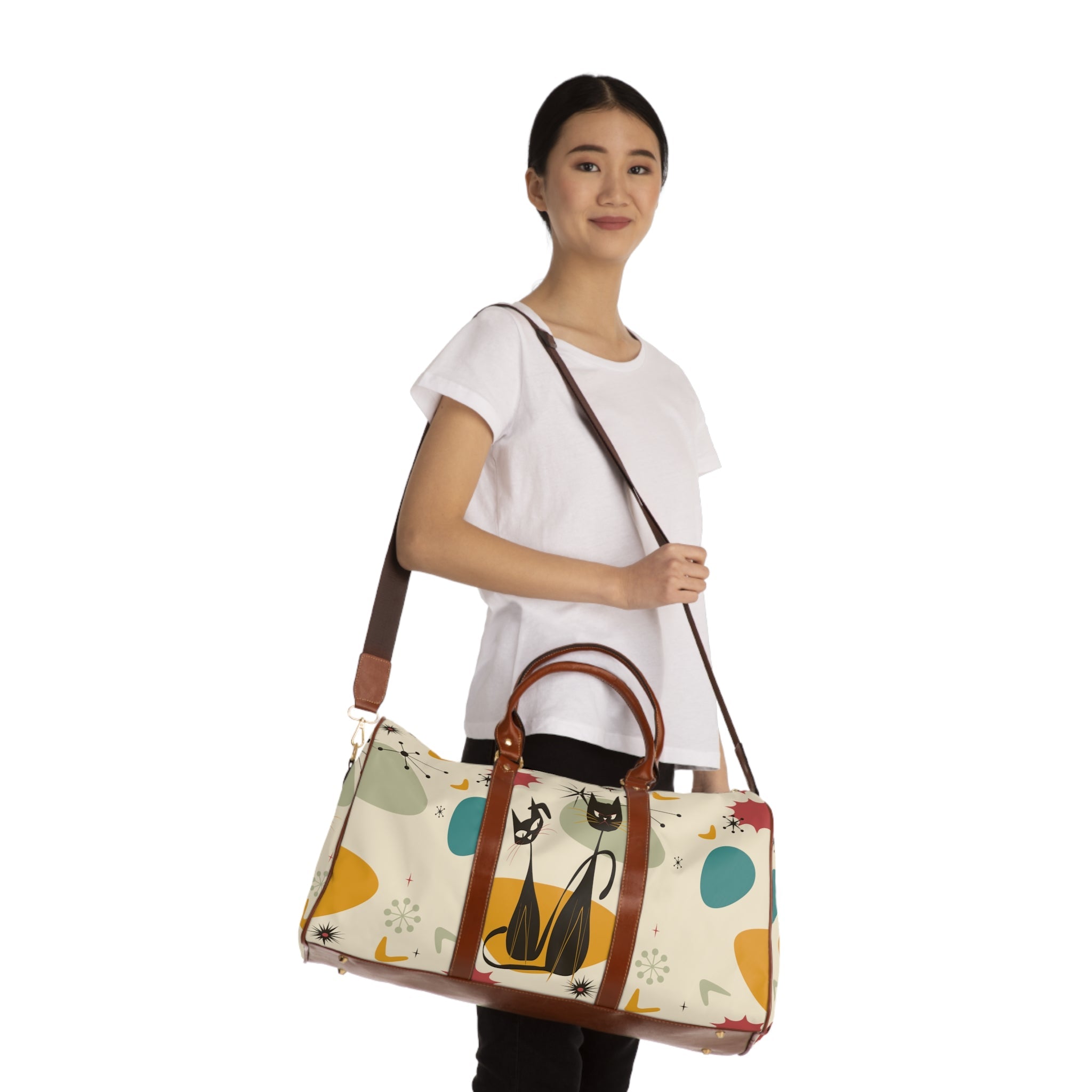 Kate McEnroe New York Atomic Cat Mid Century Modern Travel Bag, Retro Boomerang Starburst Weekender Carry on BagDuffel Bags28669903003883119640