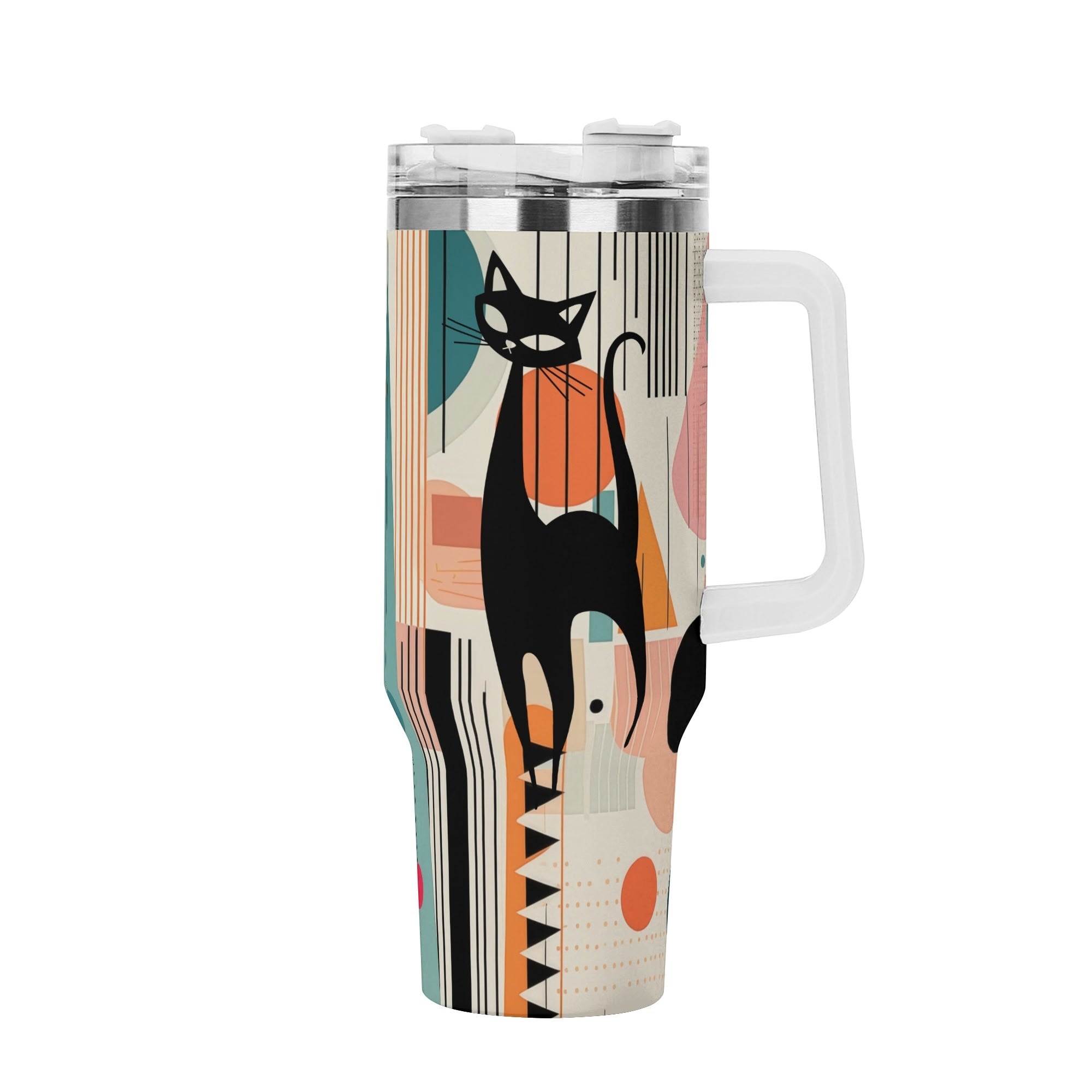 Kate McEnroe New York Atomic Cat Mid Century Modern Tumbler, Retro Abstract Geometric Drinkware, MCM Kitsch Coffee Cup, 50s Style Travel MugTumblersWX12067W - 1