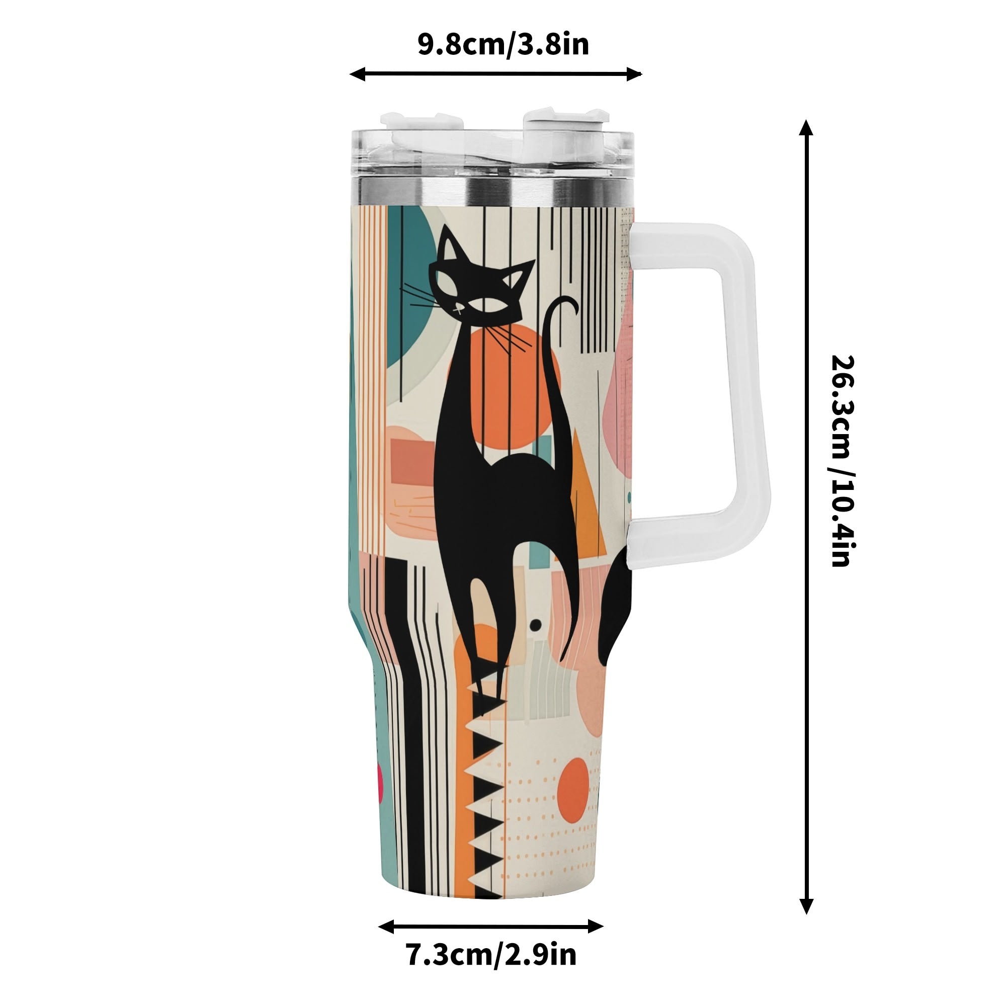 Kate McEnroe New York Atomic Cat Mid Century Modern Tumbler, Retro Abstract Geometric Drinkware, MCM Kitsch Coffee Cup, 50s Style Travel MugTumblersWX12067W - 1