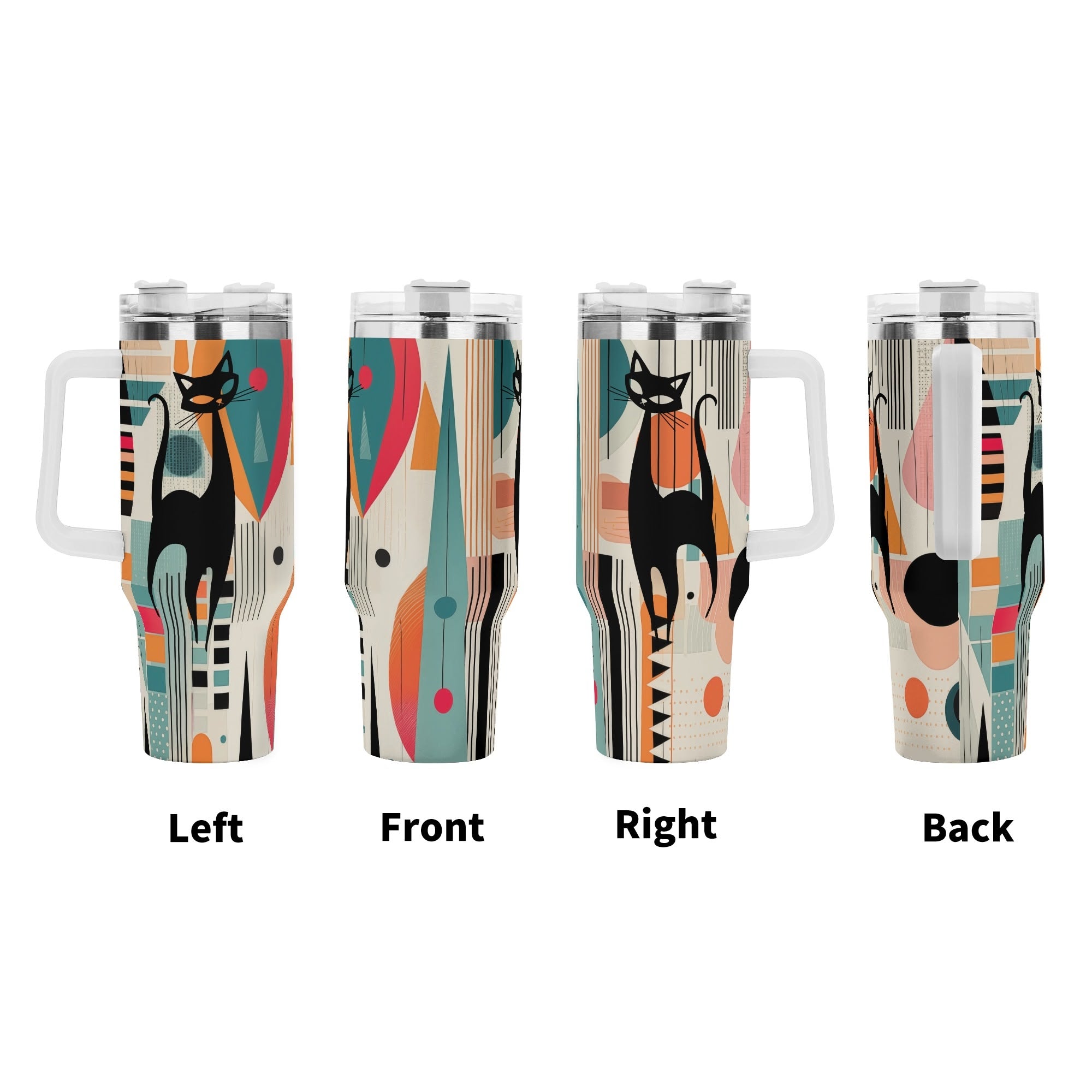 Kate McEnroe New York Atomic Cat Mid Century Modern Tumbler, Retro Abstract Geometric Drinkware, MCM Kitsch Coffee Cup, 50s Style Travel MugTumblersWX12067W - 1