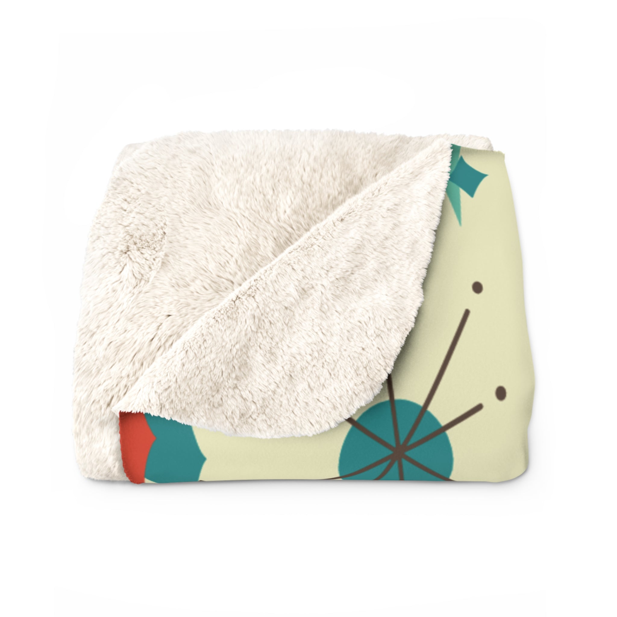 Kate McEnroe New York Atomic Cat Mid Century Sherpa Fleece Blanket, Retro Franciscan Starburst Throw, Cozy MCM Cat BlanketBlankets14205907178701339322