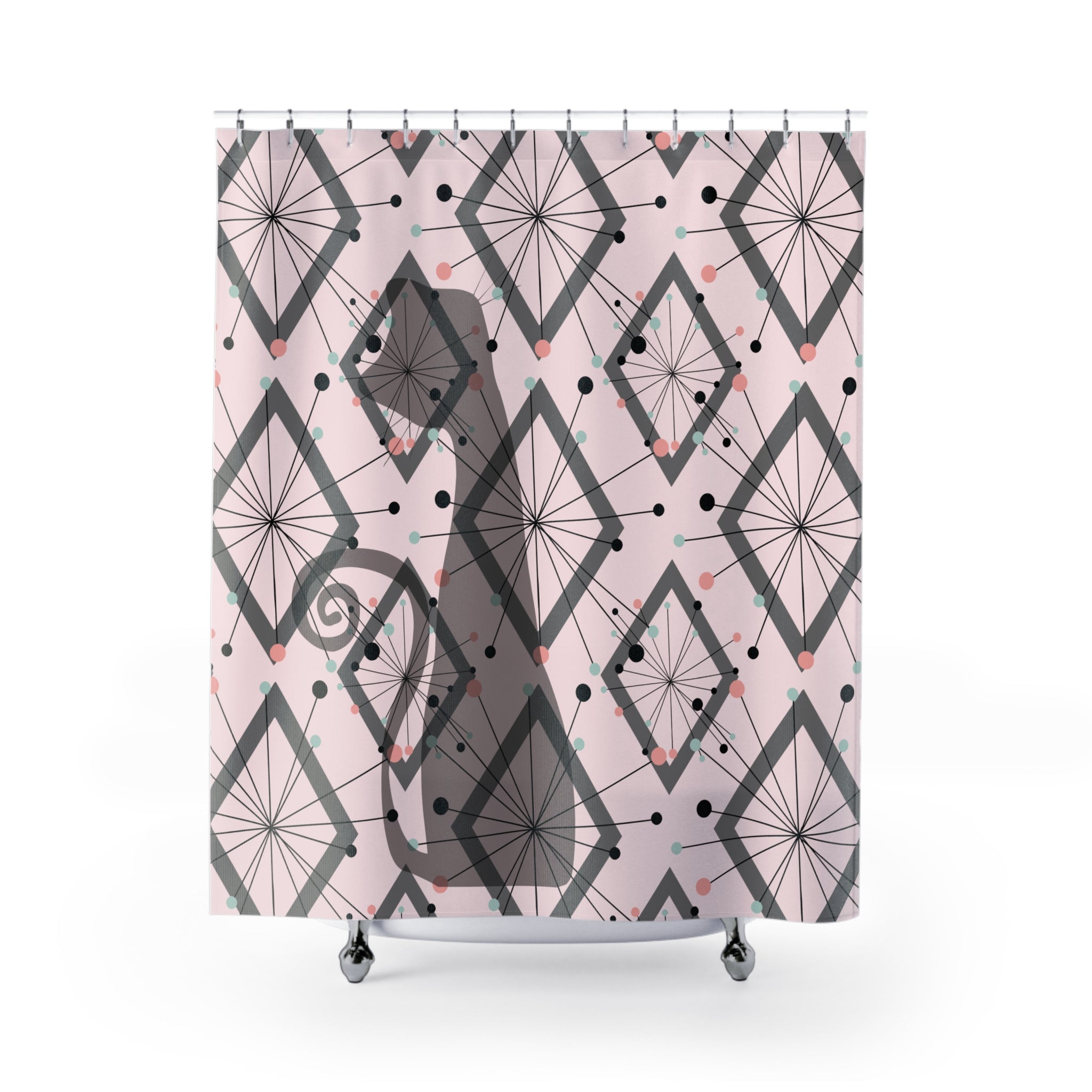 Kate McEnroe New York Atomic Cat Mid Century Shower Curtain, Retro Diamond Starburst Bathroom Decor, 50s Kitsch Mod Home AccentShower Curtains16859951570837239276
