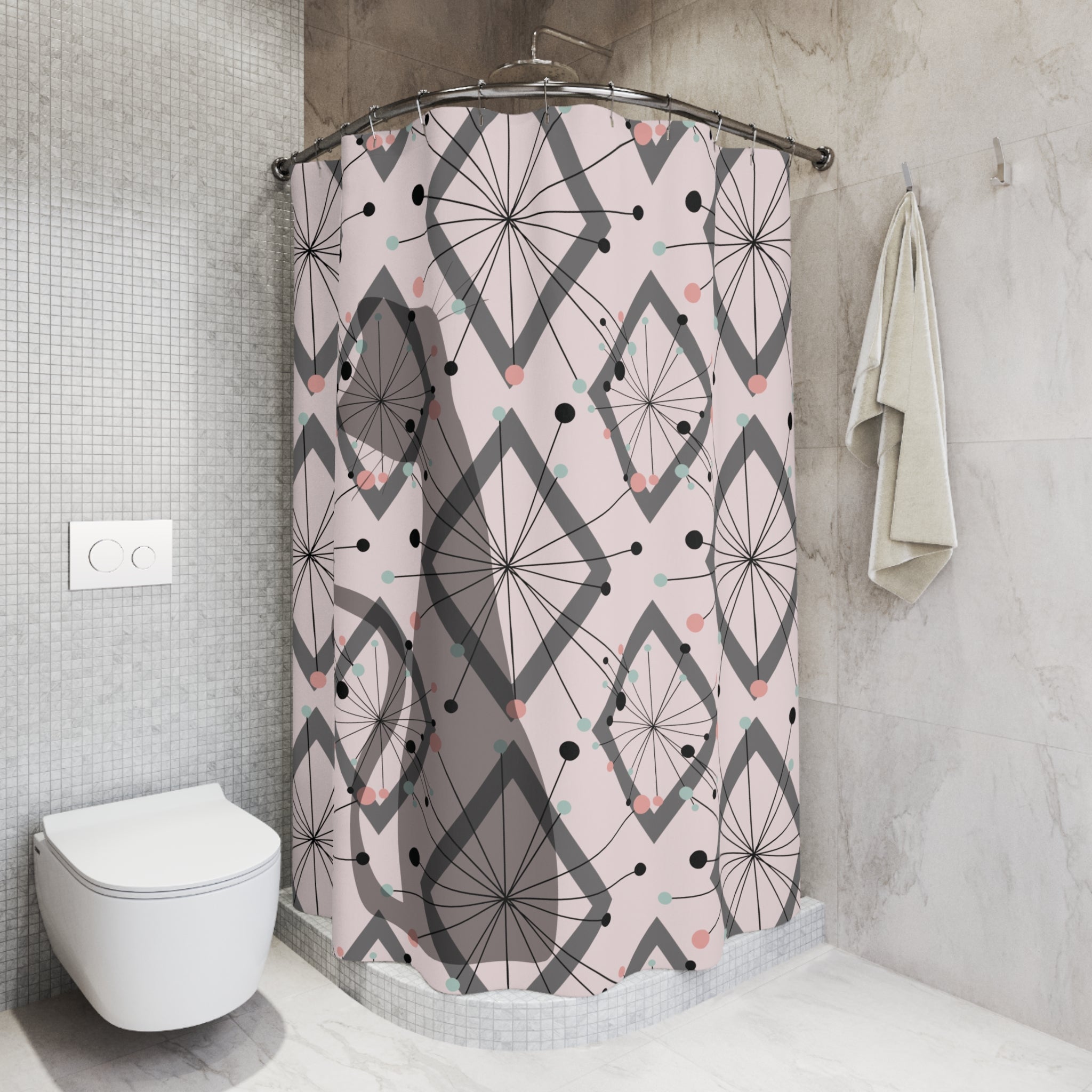 Kate McEnroe New York Atomic Cat Mid Century Shower Curtain, Retro Diamond Starburst Bathroom Decor, 50s Kitsch Mod Home AccentShower Curtains16859951570837239276