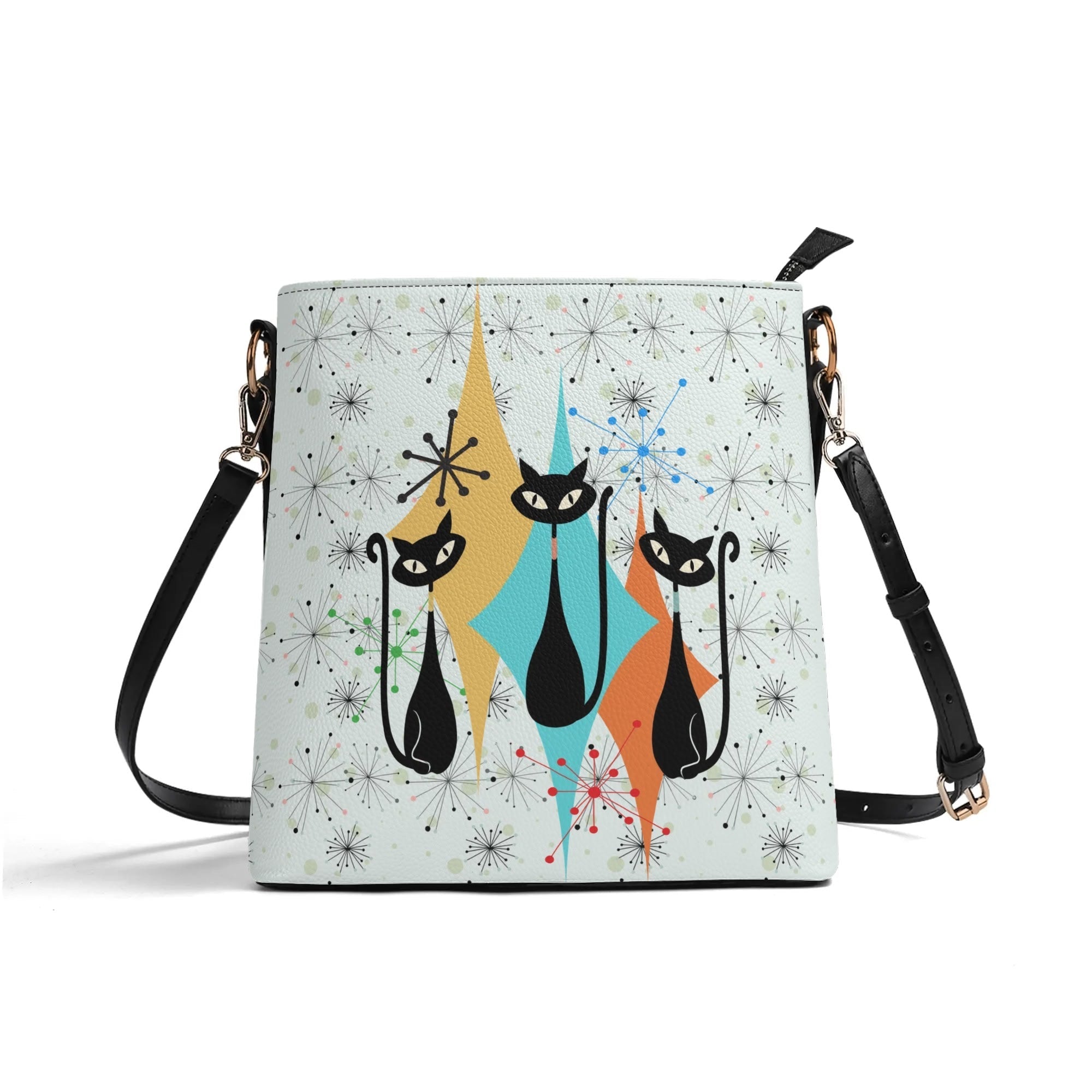 Kate McEnroe New York Atomic Cat Mid Century Starburst Crossbody Bucket Bag, Retro MCM 50s Handbag, Vintage Mod Geometric PurseHandbagsY57846VW - 1