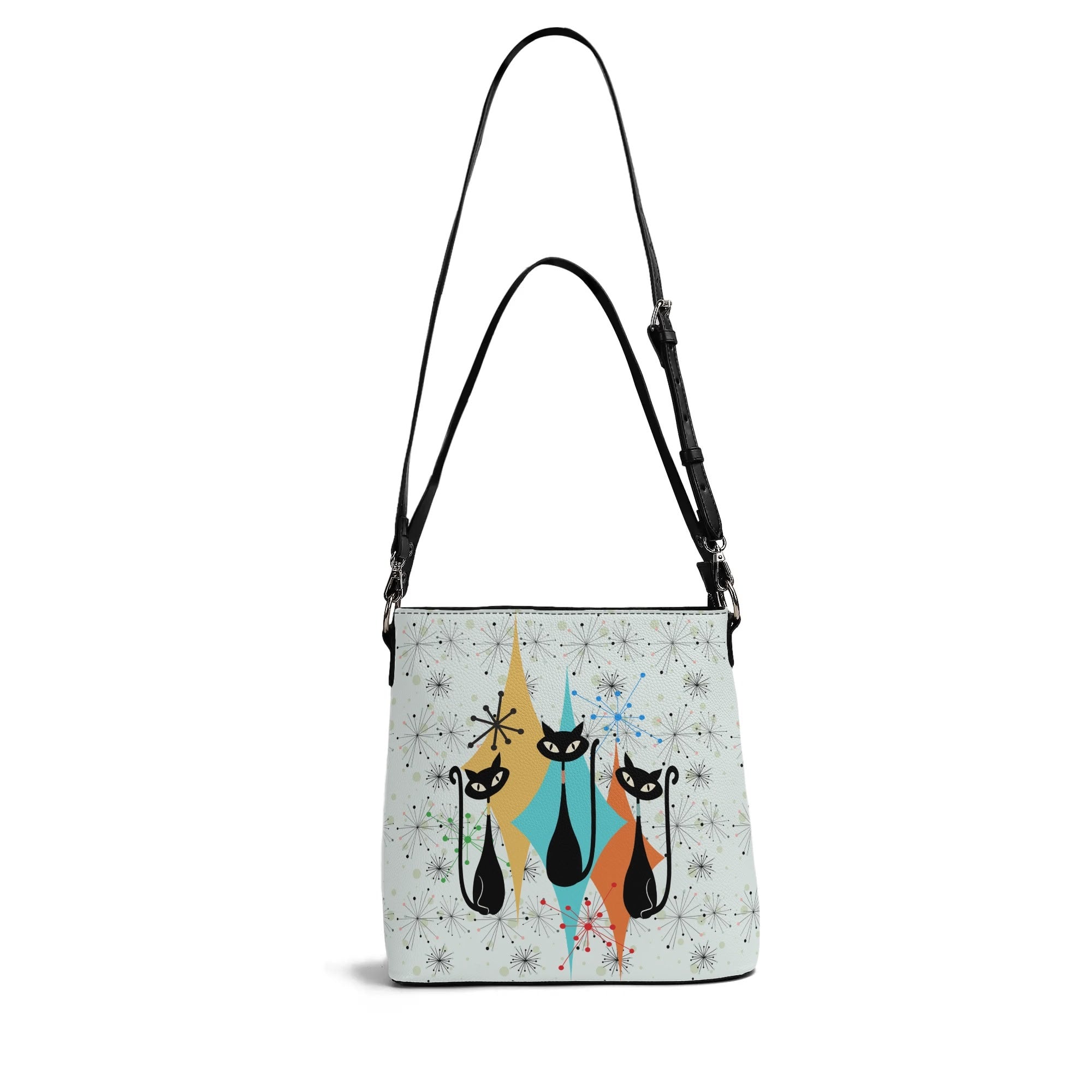 Kate McEnroe New York Atomic Cat Mid Century Starburst Crossbody Bucket Bag, Retro MCM 50s Handbag, Vintage Mod Geometric PurseHandbagsY57846VW - 1