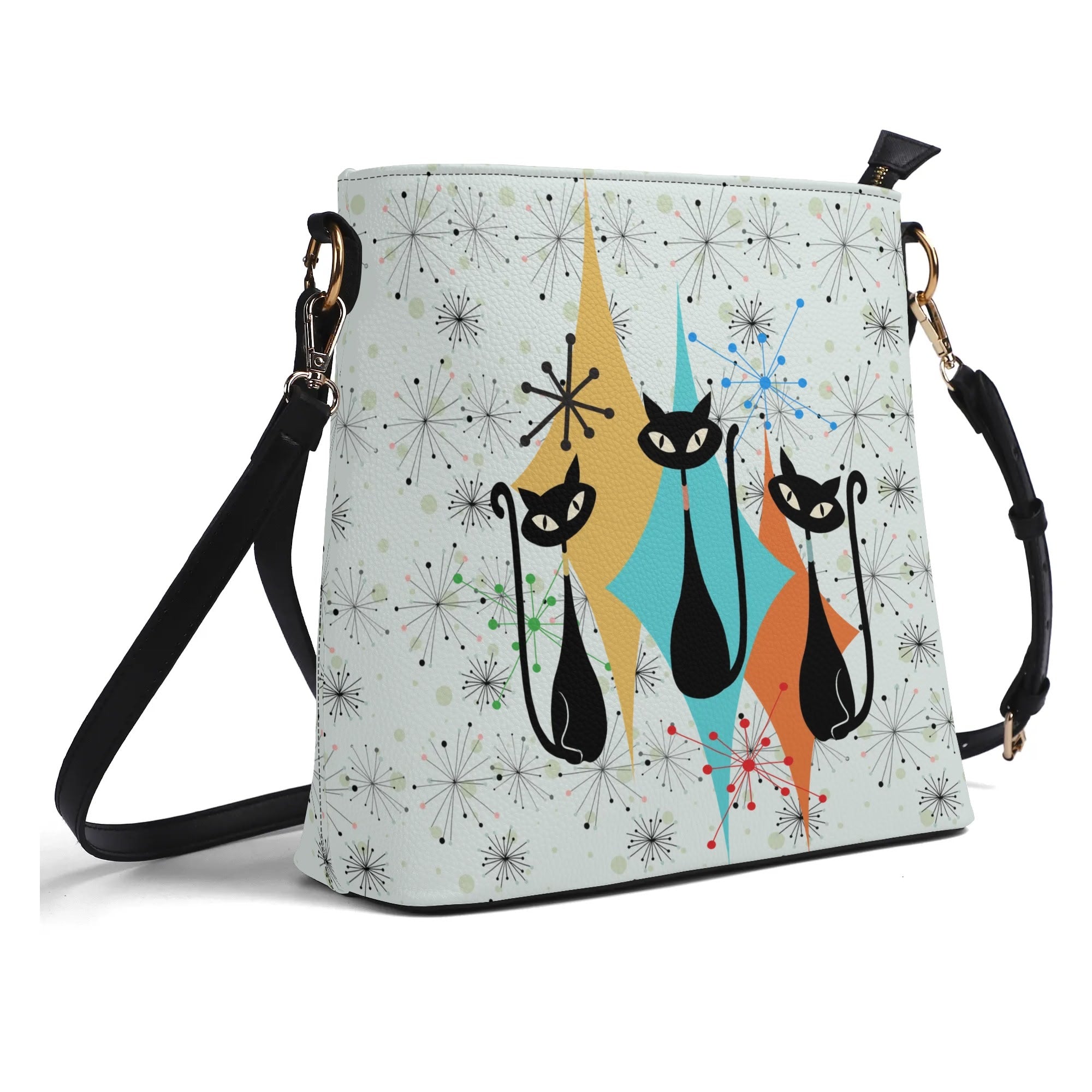 Kate McEnroe New York Atomic Cat Mid Century Starburst Crossbody Bucket Bag, Retro MCM 50s Handbag, Vintage Mod Geometric PurseHandbagsY57846VW - 1