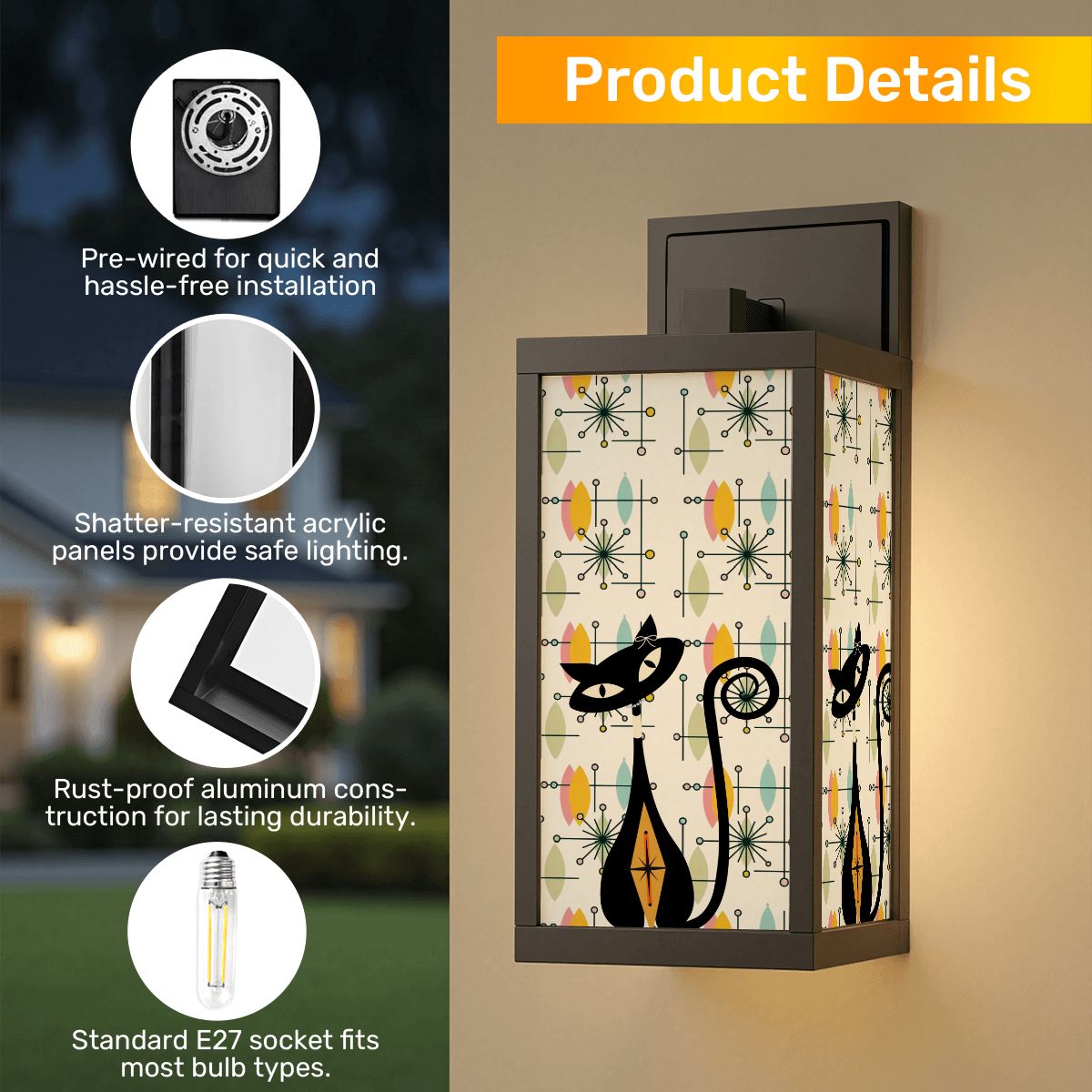 Kate McEnroe New York Atomic Cat Mid Century Wall Sconce, Retro 1950s Porch Light, MCM Starburst Outdoor Accent FixtureOutdoor Wall Lightsk0Bfc0SoDn