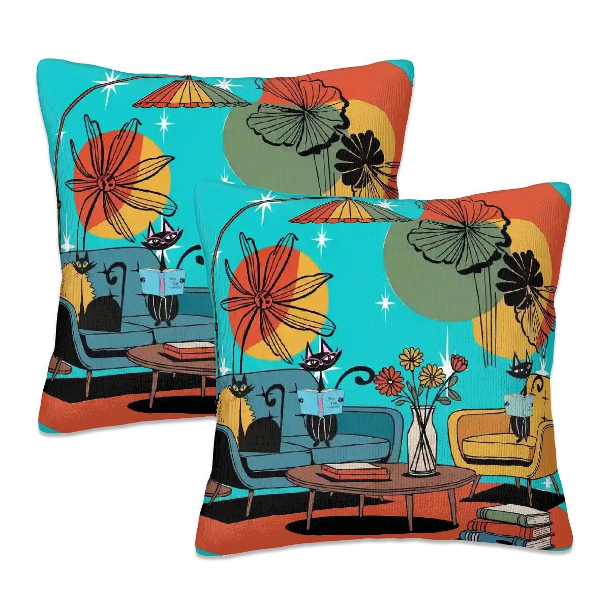 Kate McEnroe New York Atomic Cat Mid Mod Den Pillow Covers, Retro 50s Lounge Set of 2Throw Pillow CoversUjRFSzzwCt