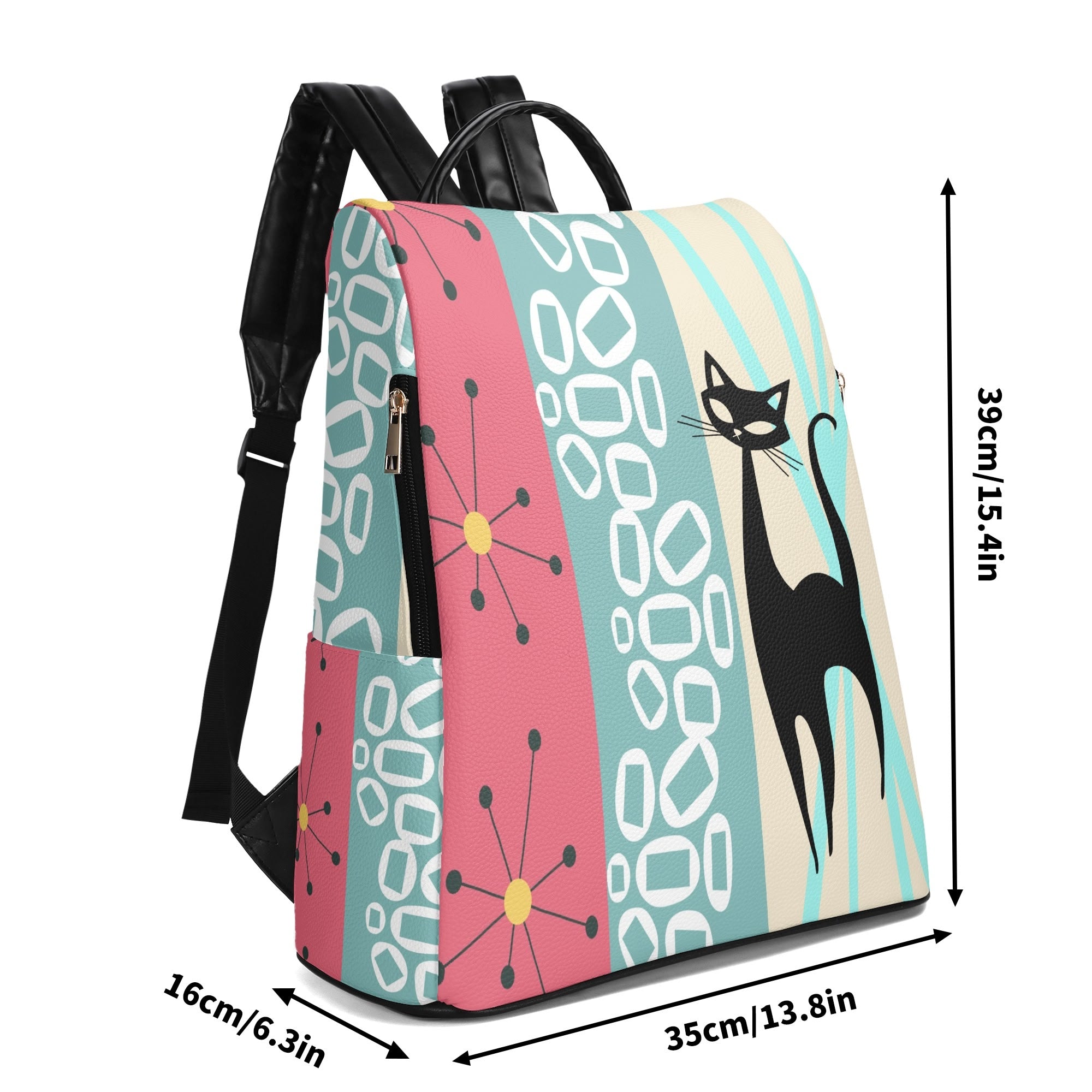 Kate McEnroe New York Atomic Cat Mod Backpack, Mid Century Geometric Starburst Bag, Retro 50s MCM DaypackBackpacksW0Z30ZEW - 1