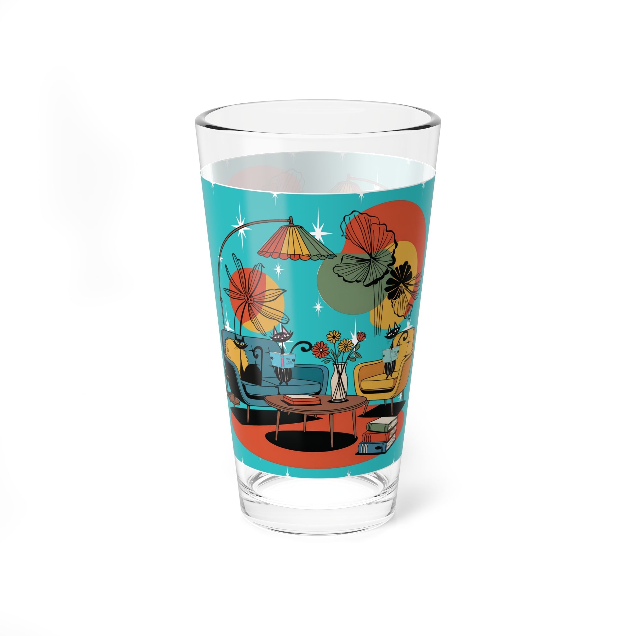 Kate McEnroe New York Atomic Cat Mod Reading Nook Pint Glass, Mid Century Modern Retro Cocktail Barware, 1950s Kitsch Lounge DrinkwarePint Glasses15395587434919644152