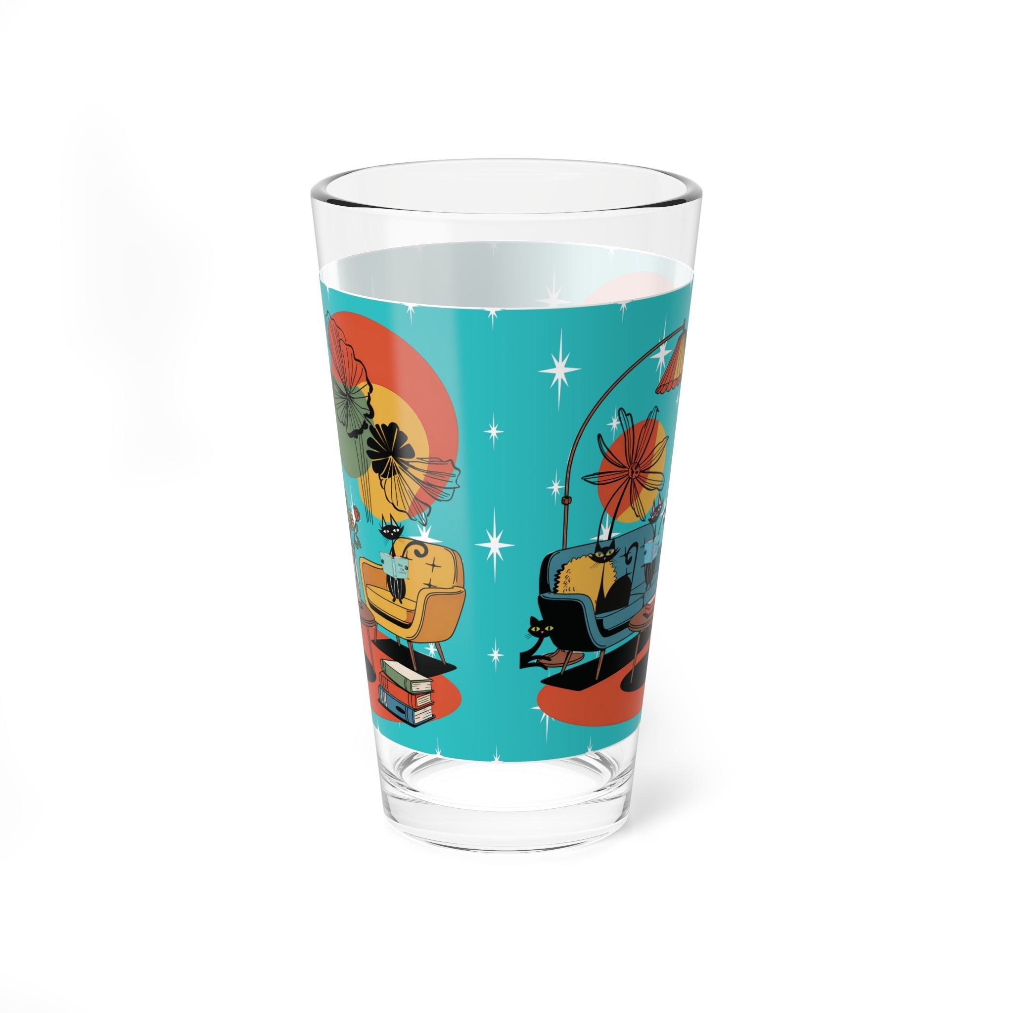 Kate McEnroe New York Atomic Cat Mod Reading Nook Pint Glass, Mid Century Modern Retro Cocktail Barware, 1950s Kitsch Lounge DrinkwarePint Glasses15395587434919644152
