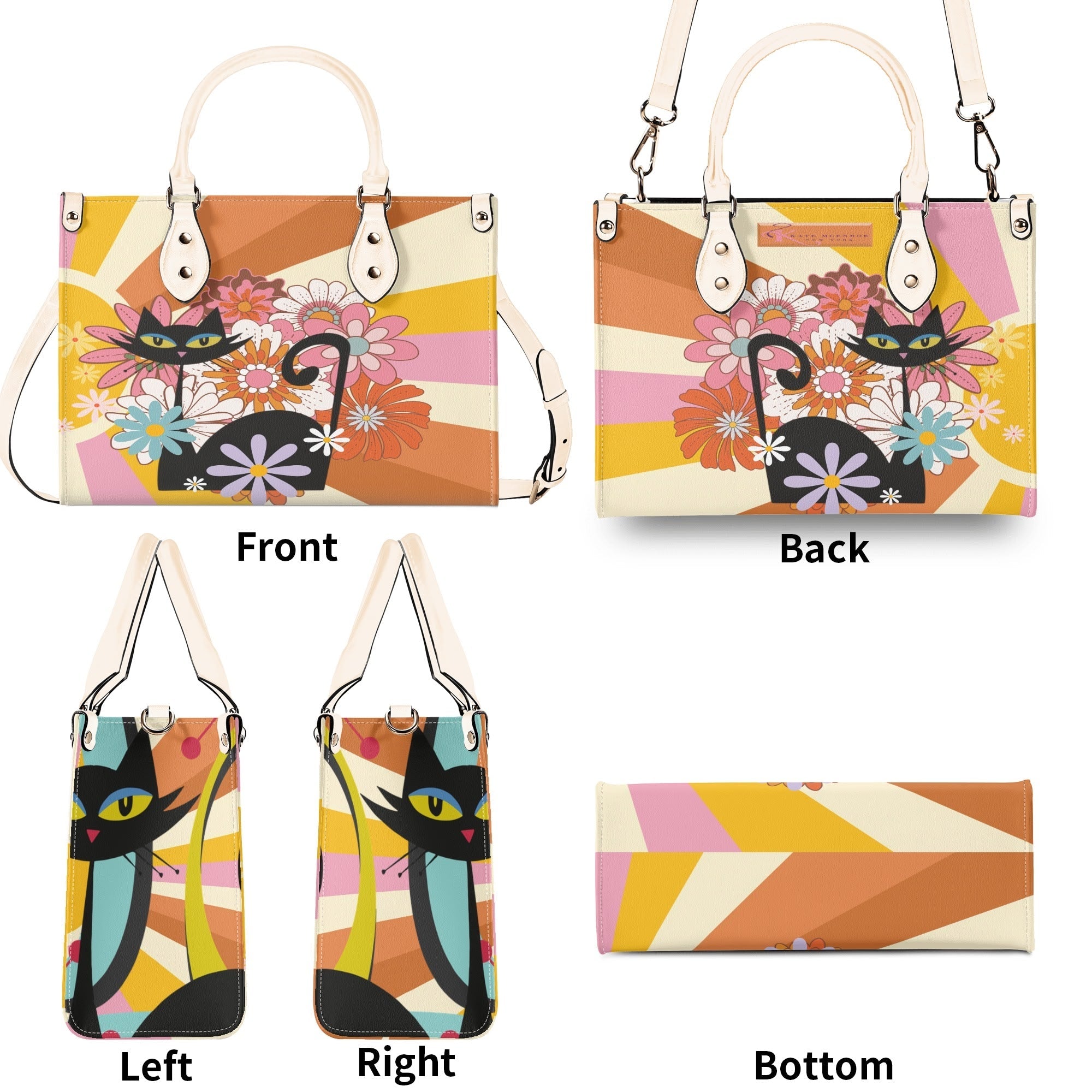 Kate McEnroe New York Atomic Cat Mod Sunburst Floral Satchel, Retro 60s Mid Century Modern Handbag, MCM Kitsch Black Cat PurseHandbagsNO5GZX0W - 1