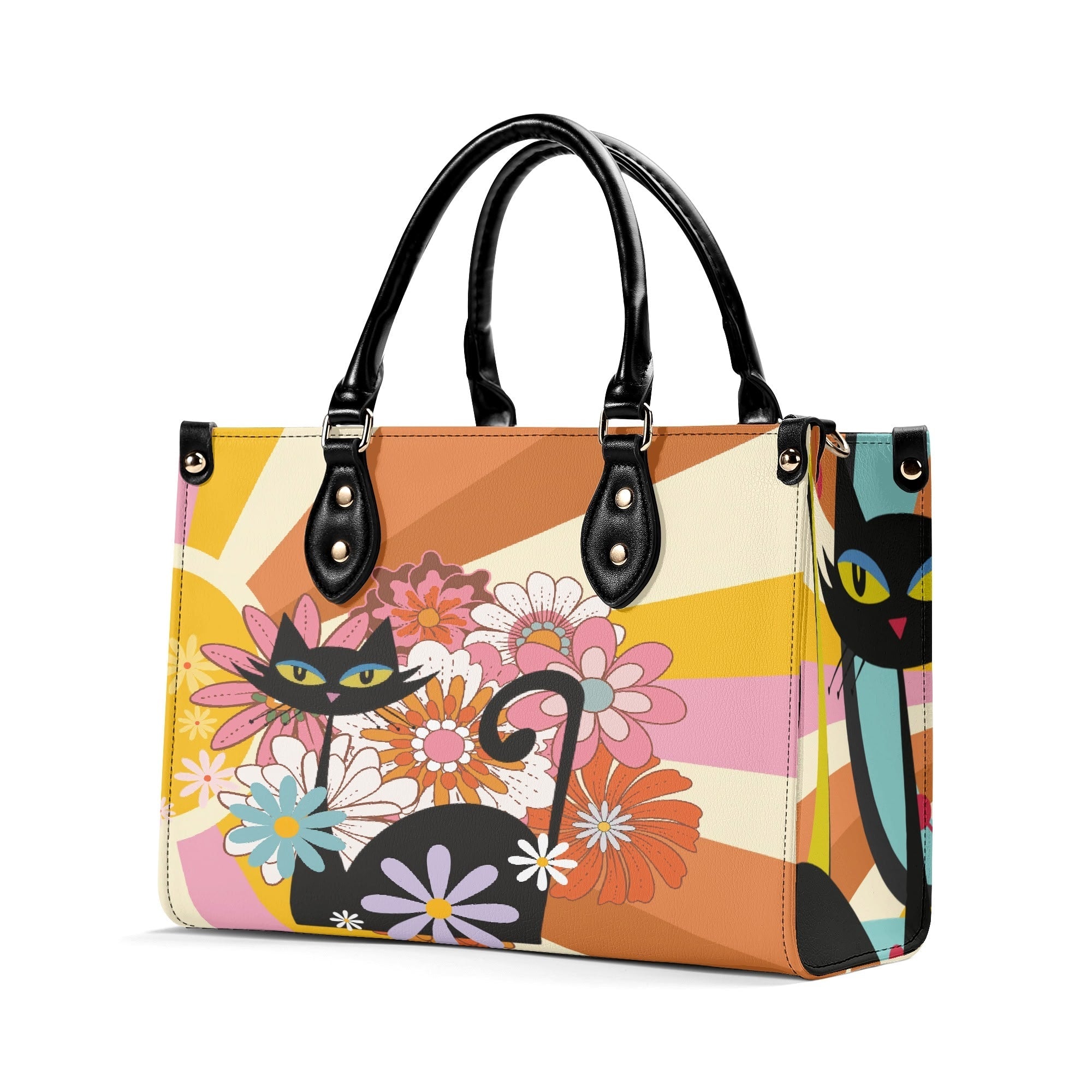 Kate McEnroe New York Atomic Cat Mod Sunburst Floral Satchel, Retro 60s Mid Century Modern Handbag, MCM Kitsch Black Cat PurseHandbagsNO5GZX0W - 1