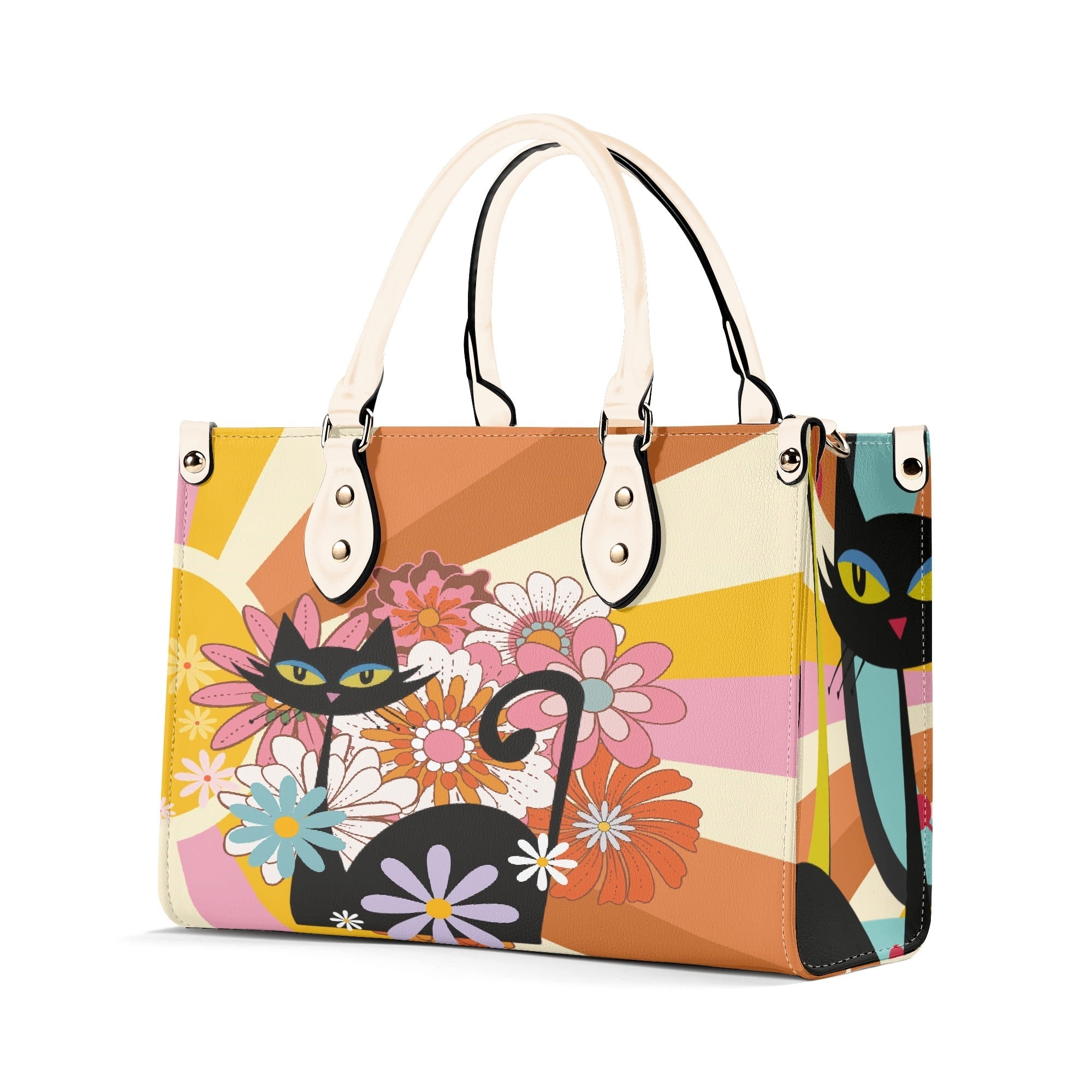 Kate McEnroe New York Atomic Cat Mod Sunburst Floral Satchel, Retro 60s Mid Century Modern Handbag, MCM Kitsch Black Cat PurseHandbagsNO5GZX0W - 1