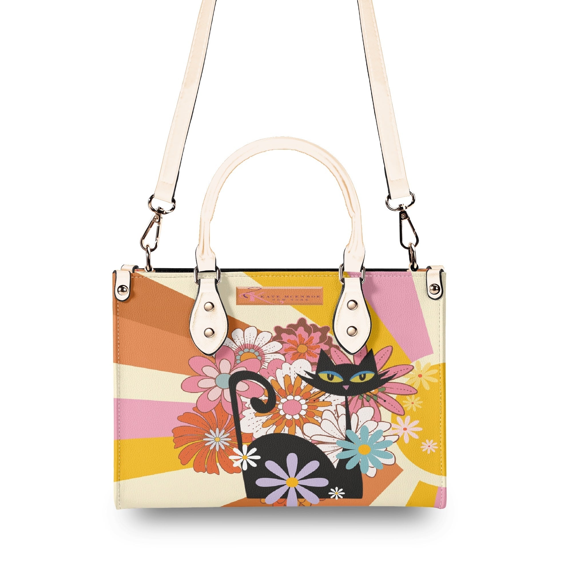 Kate McEnroe New York Atomic Cat Mod Sunburst Floral Satchel, Retro 60s Mid Century Modern Handbag, MCM Kitsch Black Cat PurseHandbagsNO5GZX0W - 1
