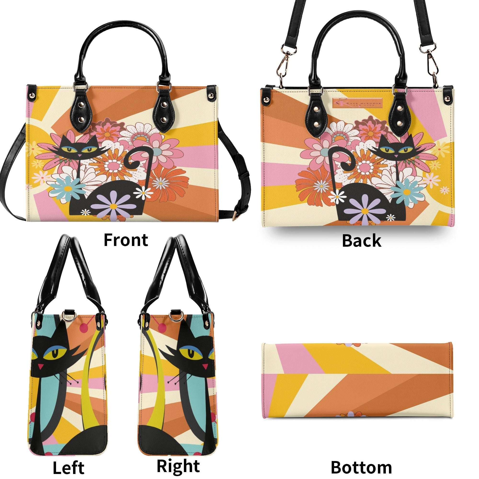 Kate McEnroe New York Atomic Cat Mod Sunburst Floral Satchel, Retro 60s Mid Century Modern Handbag, MCM Kitsch Black Cat PurseHandbagsNO5GZX0W - 1