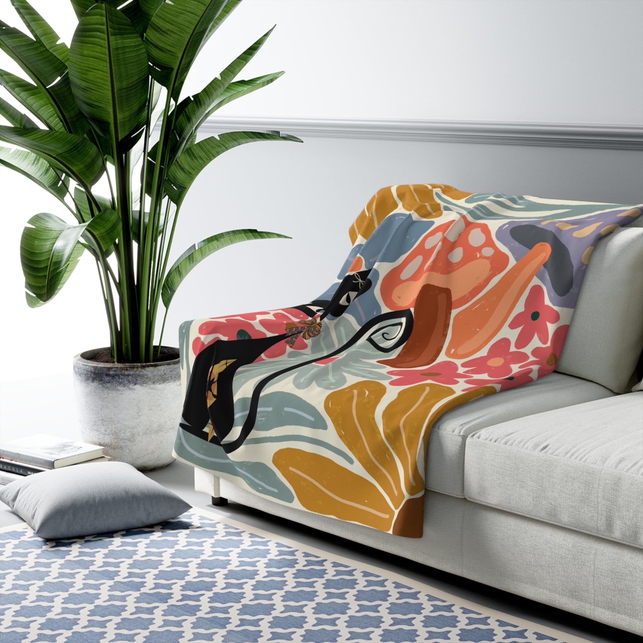 Kate McEnroe New York Atomic Cat Mushroom Sherpa Throw, Retro Floral Mid Century Modern BlanketBlankets15192322767813195099