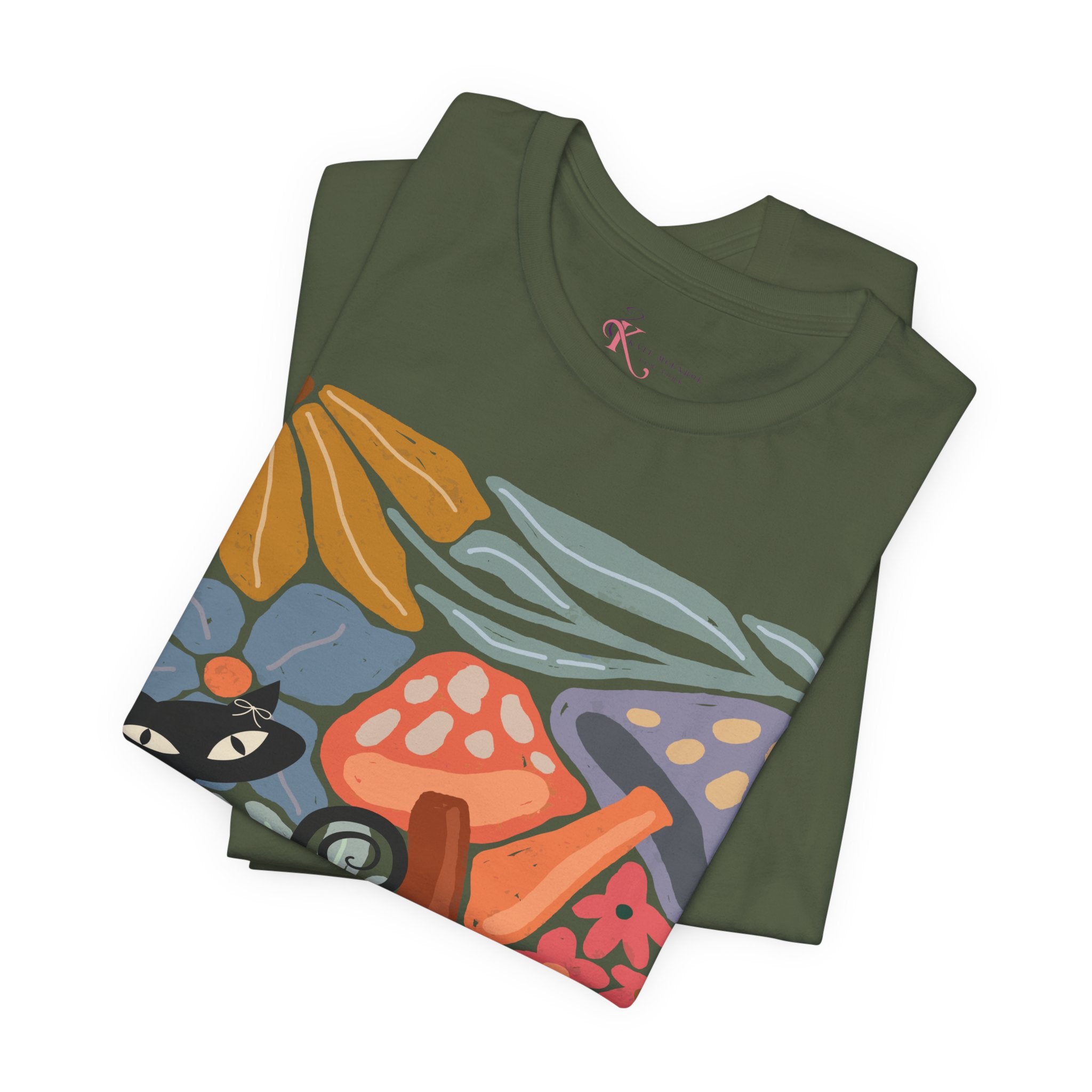 Kate McEnroe New York Atomic Cat Mushroom T-Shirt, Mid Century Modern Retro 70s Groovy Floral Graphic TeeT-Shirts10208566346449144923