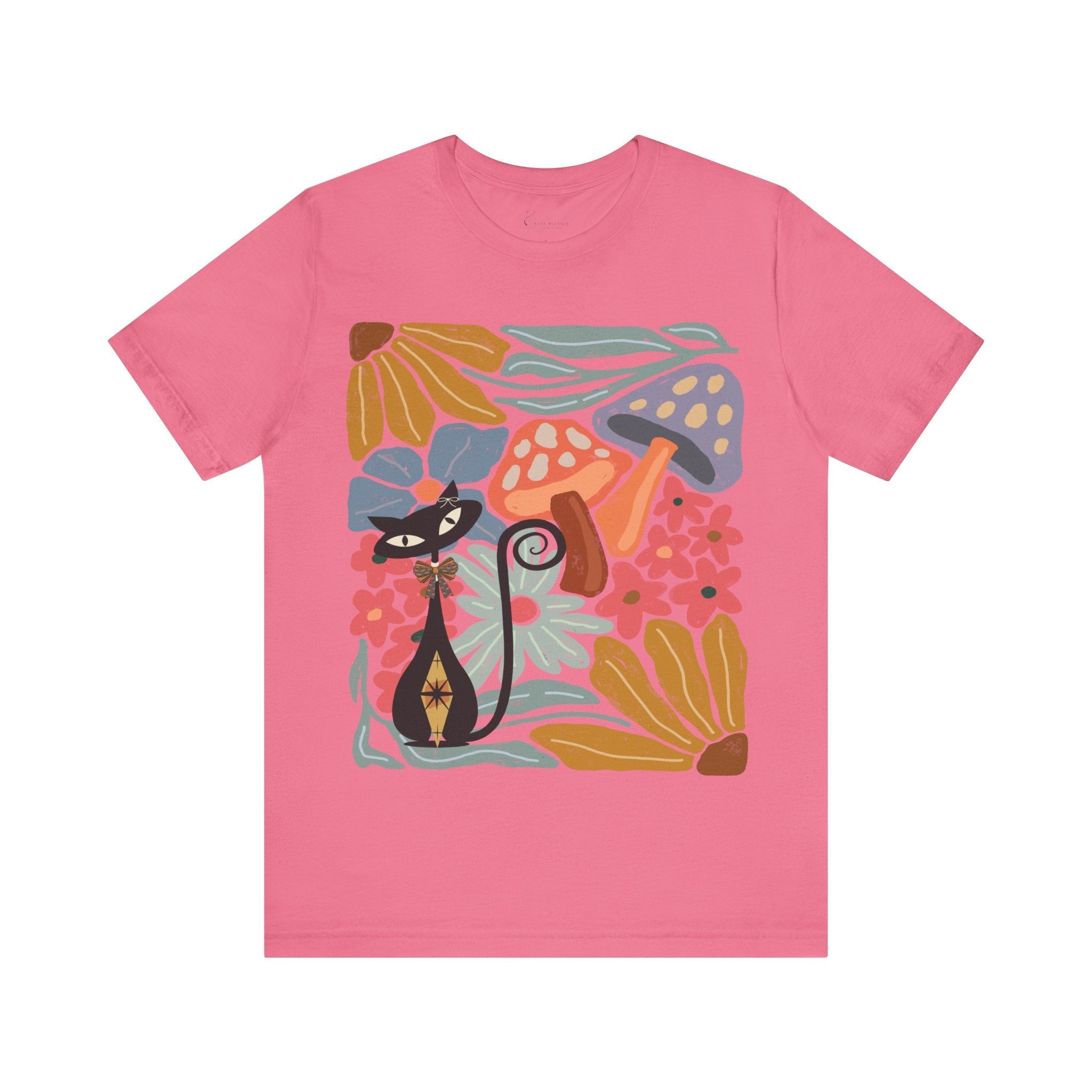 Kate McEnroe New York Atomic Cat Mushroom T-Shirt, Mid Century Modern Retro 70s Groovy Floral Graphic TeeT-Shirts15893309618386205044