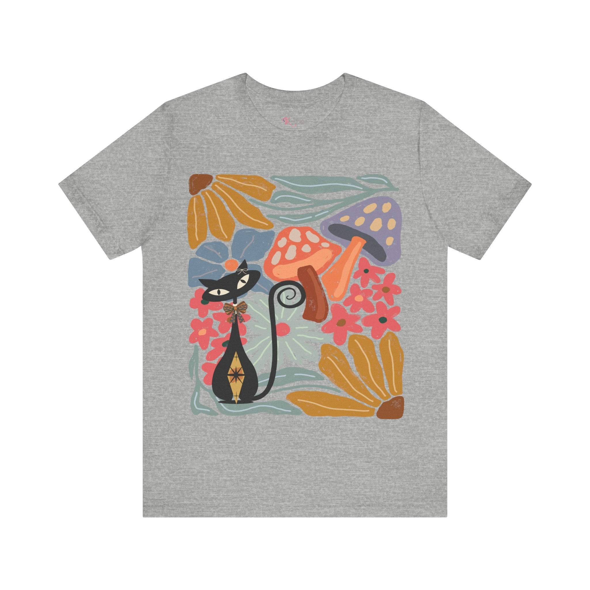 Kate McEnroe New York Atomic Cat Mushroom T-Shirt, Mid Century Modern Retro 70s Groovy Floral Graphic TeeT-Shirts20474157539144367374