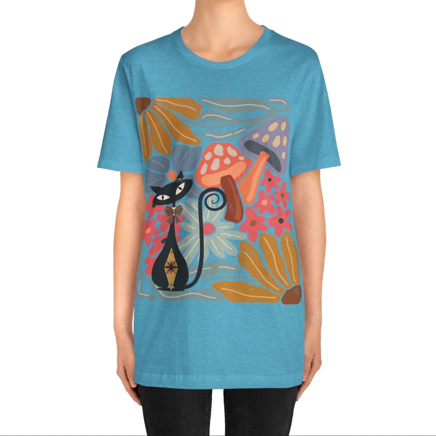 Kate McEnroe New York Atomic Cat Mushroom T-Shirt, Mid Century Modern Retro 70s Groovy Floral Graphic TeeT-Shirts29438878544565084058