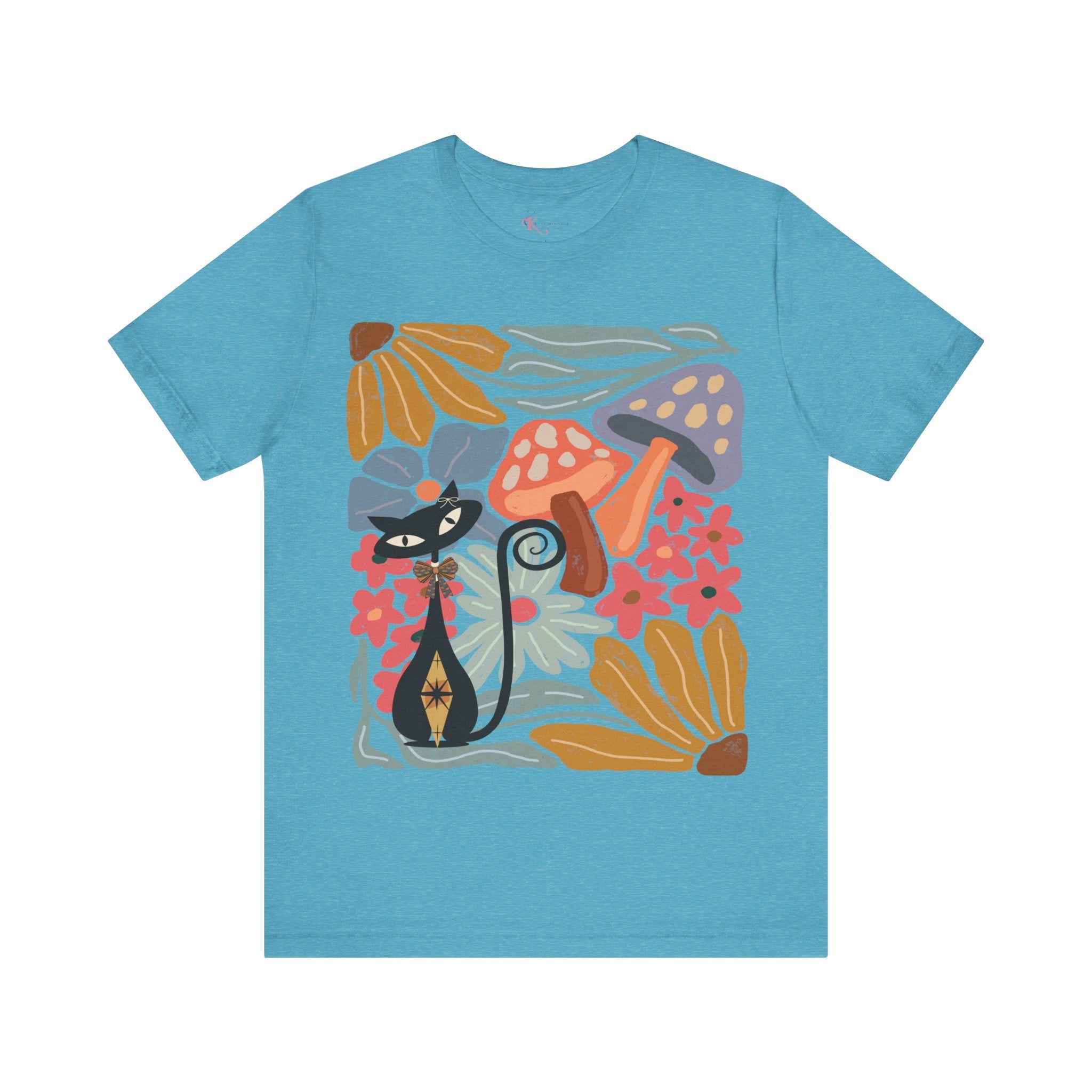 Kate McEnroe New York Atomic Cat Mushroom T-Shirt, Mid Century Modern Retro 70s Groovy Floral Graphic TeeT-Shirts31339308880679847885