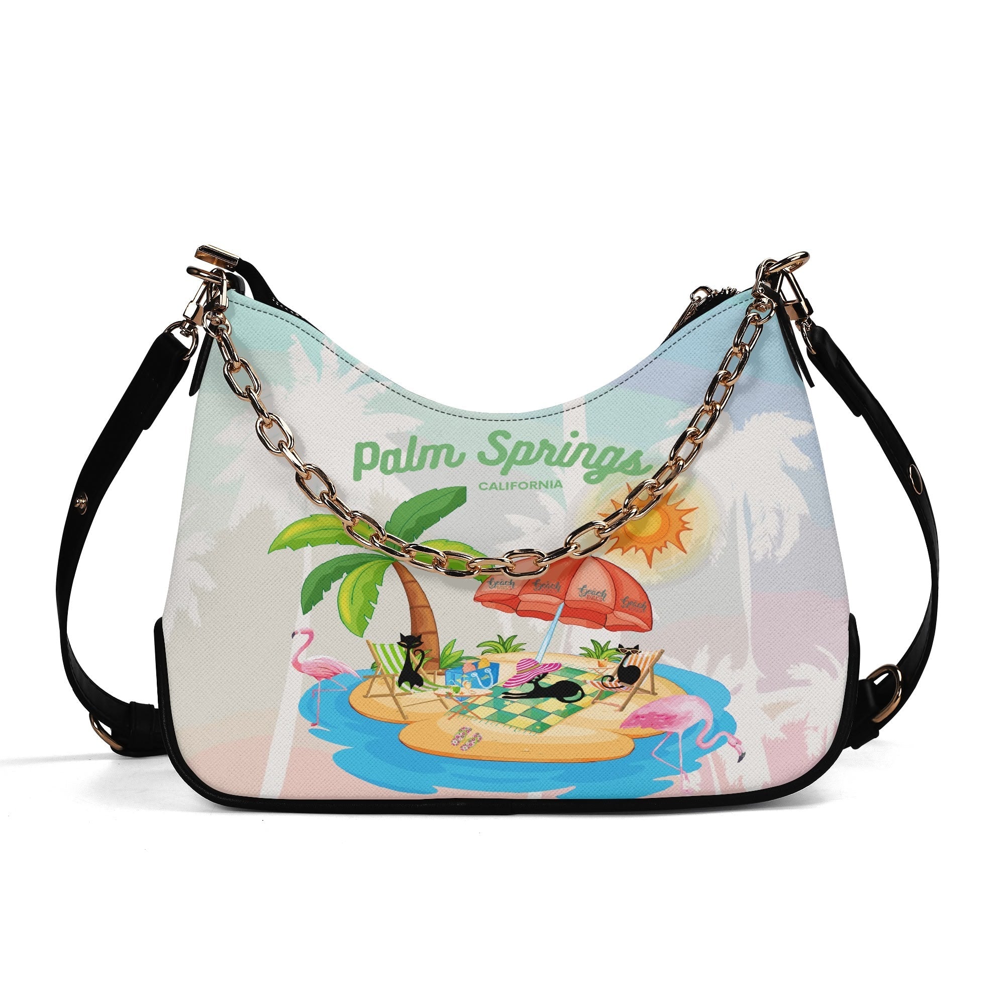 Kate McEnroe New York Atomic Cat Palm Springs Shoulder Bag, Retro 50s Kitsch Flamingo PurseHandbagsNGZ0E26W - 1