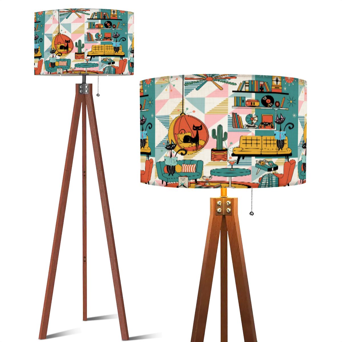 Kate McEnroe New York Atomic Cat Reading Den, Mid Century Modern Tripod Lamp, Retro Kitsch Living Room AccentTripod Floor LampsBONUKG8hj9