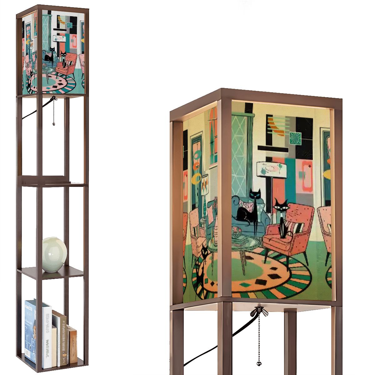 Kate McEnroe New York Atomic Cat Reading Lounge Shelf Lamp, Retro MCM Bookcase Light, Mid Century Modern Kitsch AccentShelf LightinglomGLxvQiK