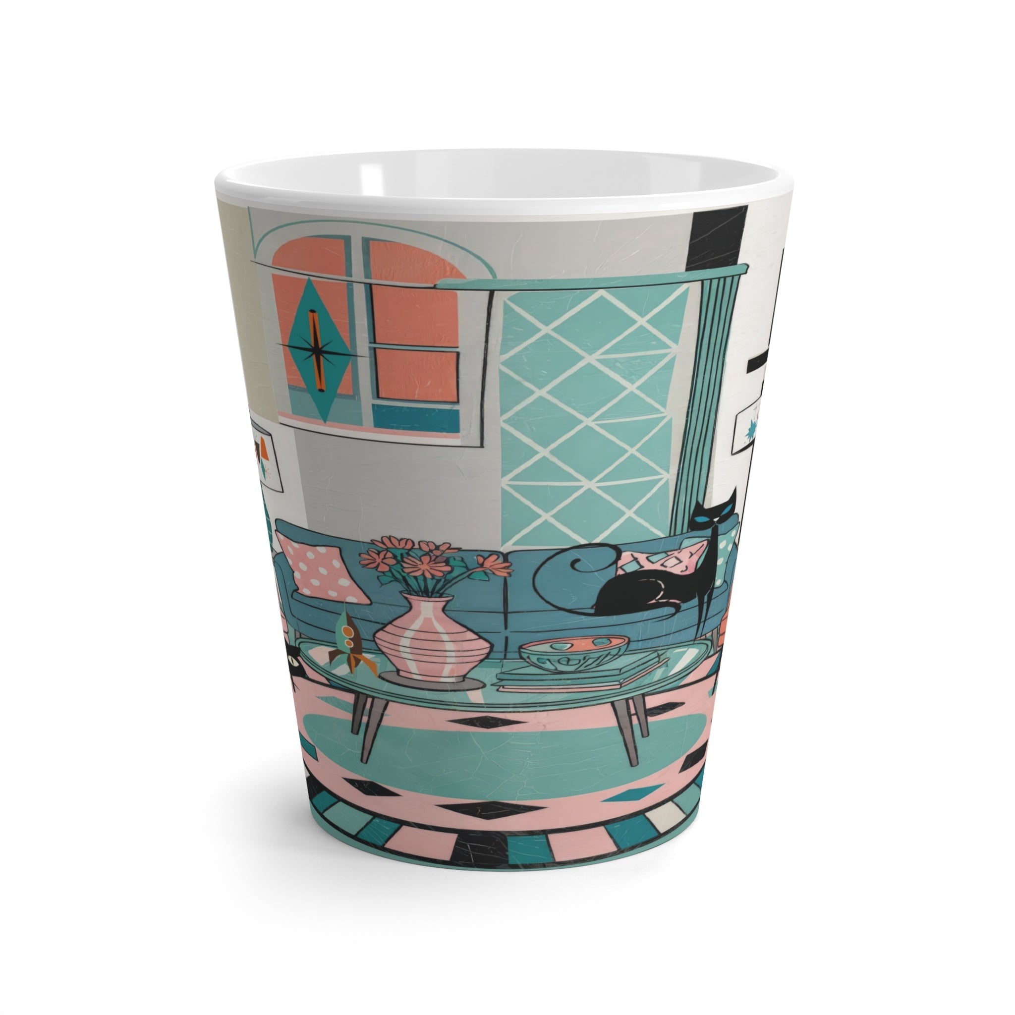 Kate McEnroe New York Atomic Cat Reading Room Mug, Mid Century Modern Latte Cup, Retro Bookish Coffee Gift, MCM Starburst Cat Lover DrinkwareMugs14640443098868300083