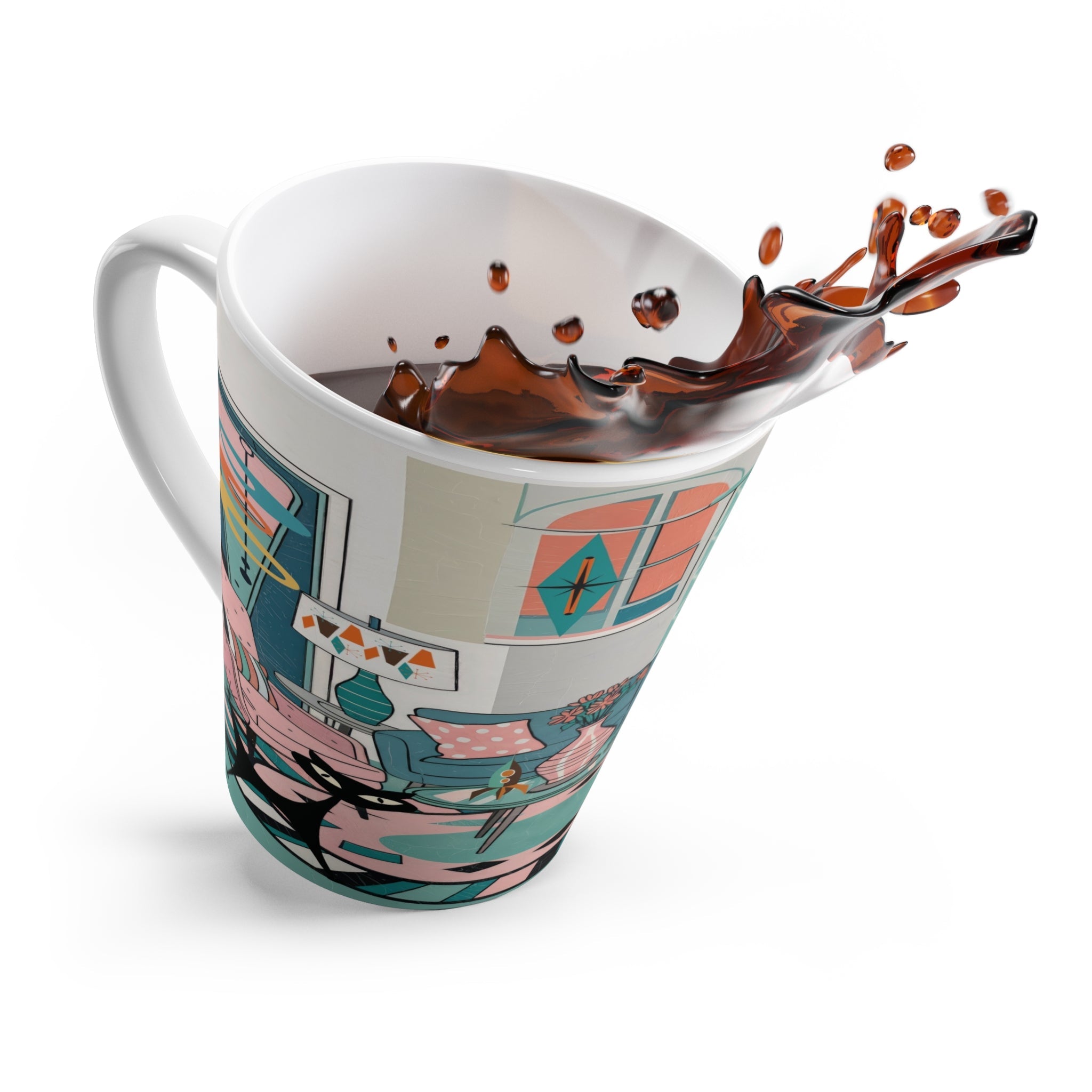 Kate McEnroe New York Atomic Cat Reading Room Mug, Mid Century Modern Latte Cup, Retro Bookish Coffee Gift, MCM Starburst Cat Lover DrinkwareMugs14640443098868300083