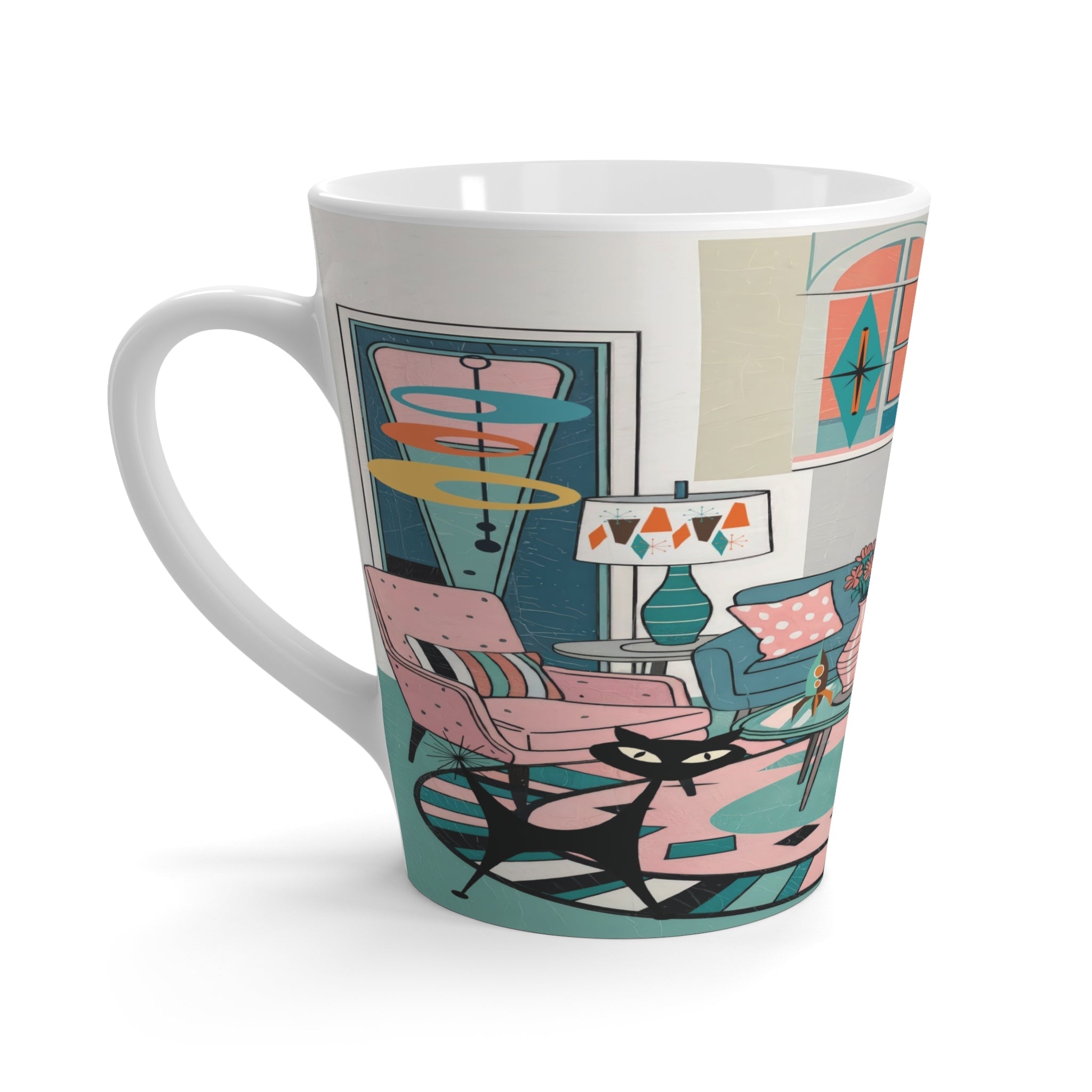 Kate McEnroe New York Atomic Cat Reading Room Mug, Mid Century Modern Latte Cup, Retro Bookish Coffee Gift, MCM Starburst Cat Lover DrinkwareMugs14640443098868300083