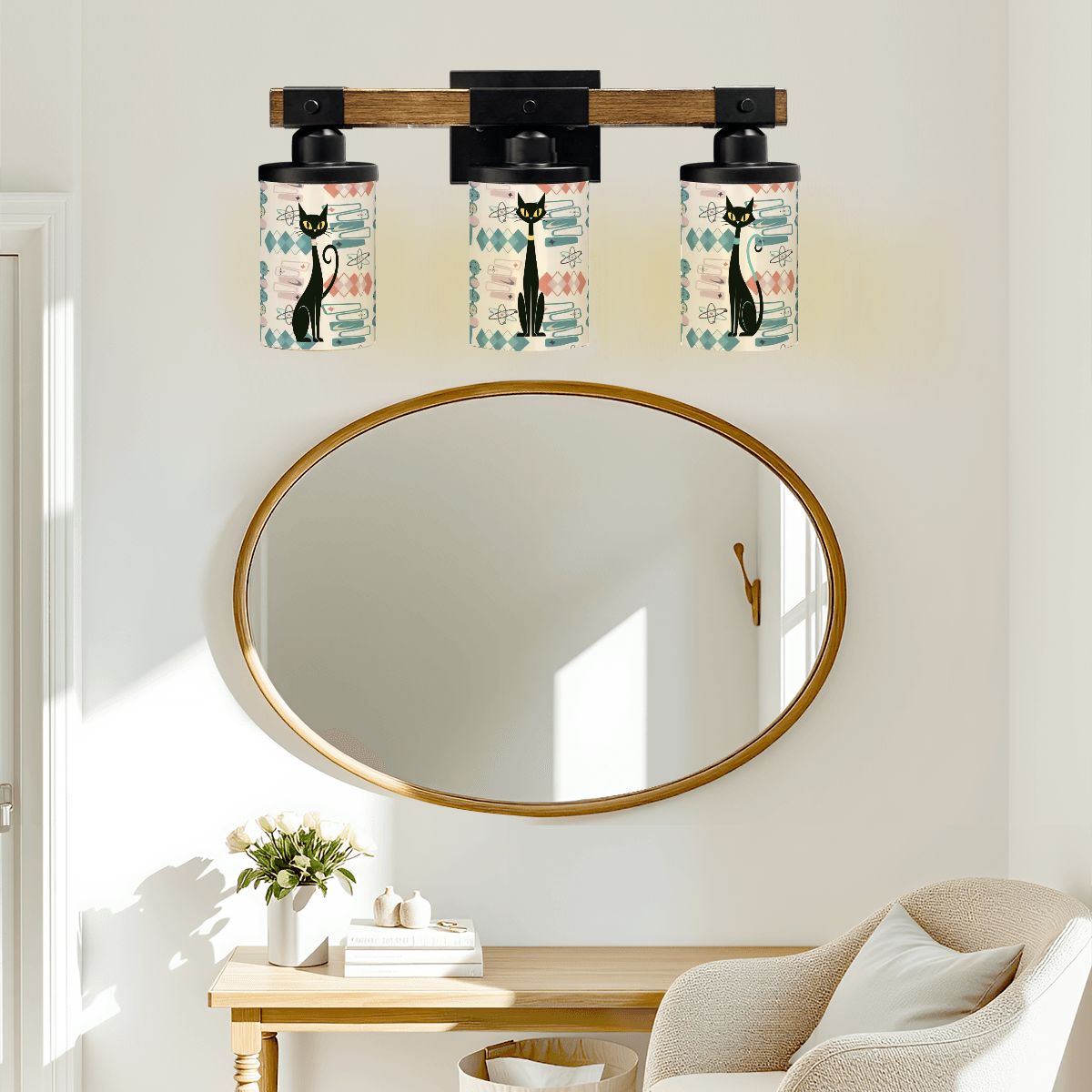 Kate McEnroe New York Atomic Cat Retro 1950s Kitsch Vanity Light, MCM Retro Starburst Bathroom FixtureVanity Light FixturesAs8qEzpSBy