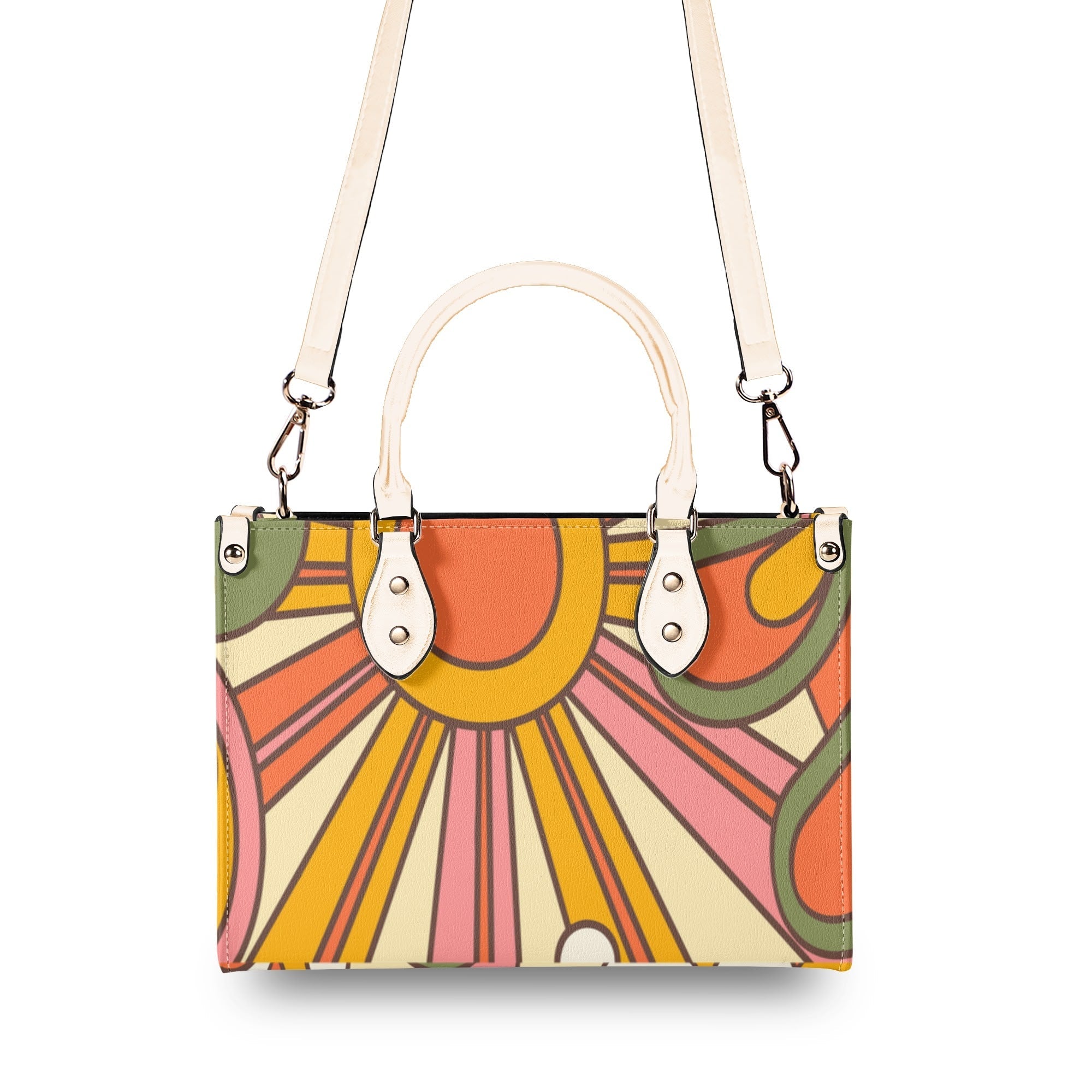 Kate McEnroe New York Atomic Cat Retro 70s Groovy Hippie Satchel, Mid Century Modern Handbag, Vintage Sunburst MCM PurseHandbagsNM66D9EW - 1