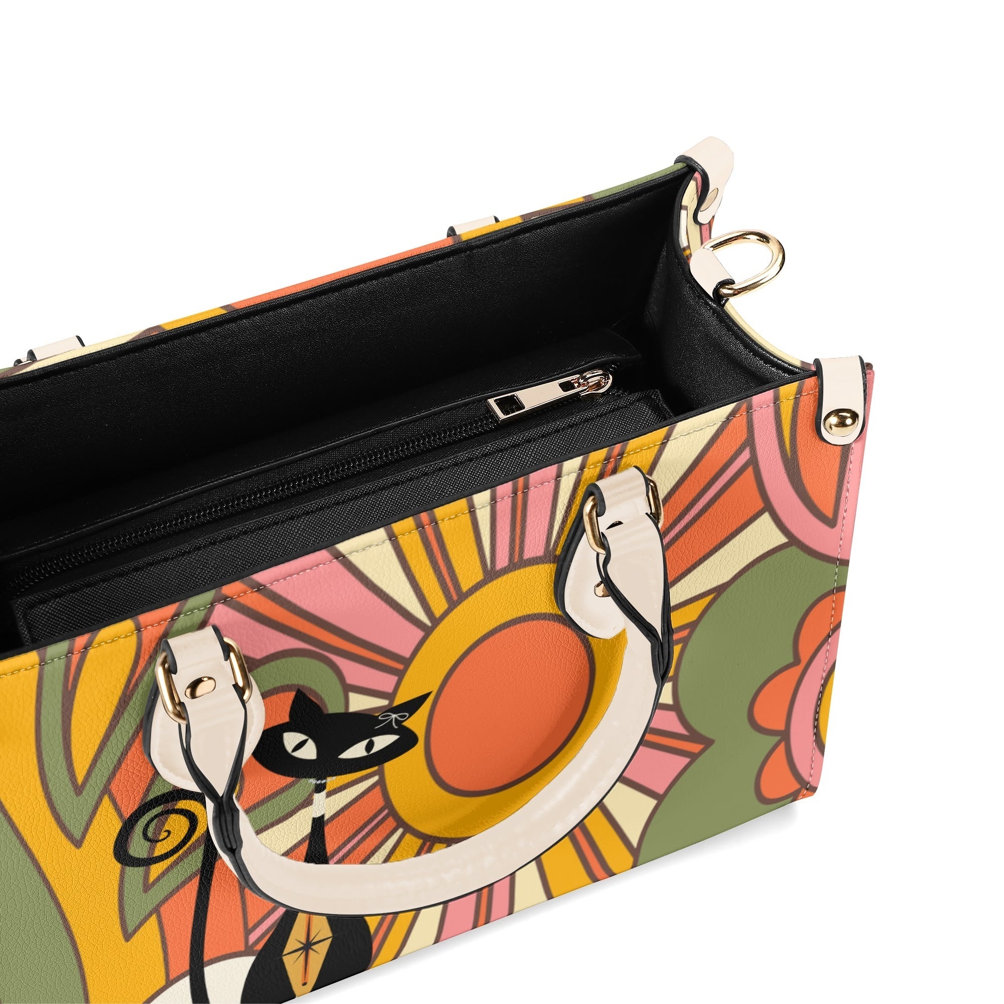 Kate McEnroe New York Atomic Cat Retro 70s Groovy Hippie Satchel, Mid Century Modern Handbag, Vintage Sunburst MCM PurseHandbagsNM66D9EW - 4