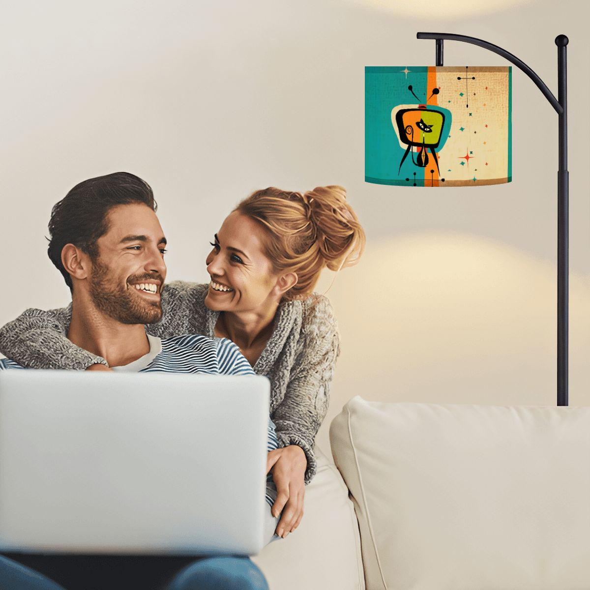 Kate McEnroe New York Atomic Cat Retro Arc Floor Lamp, Mid Century Modern Space Age TV Lounge LightFloor LampsztrZkYVzBW