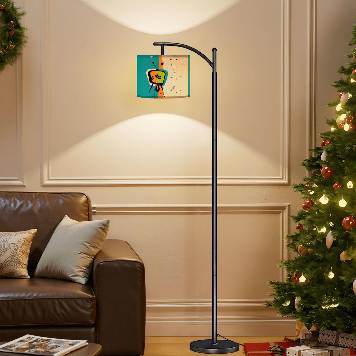 Kate McEnroe New York Atomic Cat Retro Arc Floor Lamp, Mid Century Modern Space Age TV Lounge LightFloor LampsztrZkYVzBW