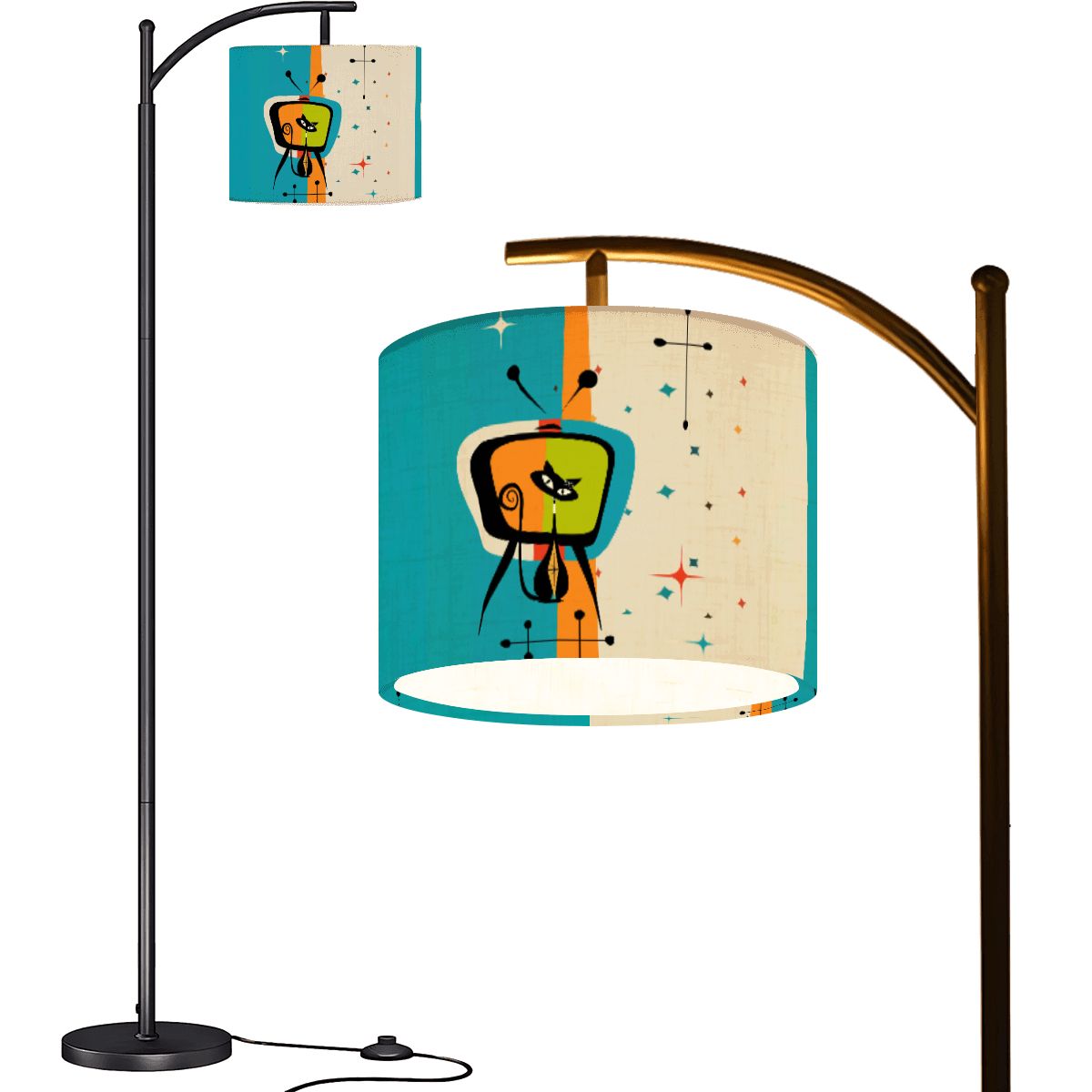 Kate McEnroe New York Atomic Cat Retro Arc Floor Lamp, Mid Century Modern Space Age TV Lounge LightFloor LampsztrZkYVzBW
