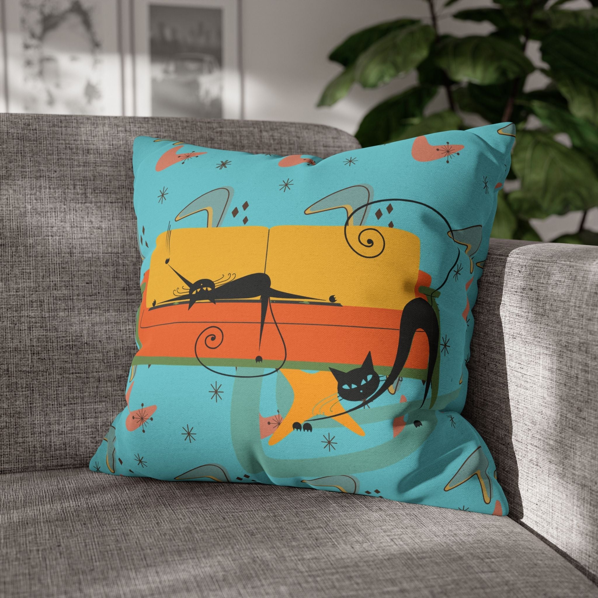 Kate McEnroe New York Atomic Cat Retro Boomerang Pillowcase, Midcentury Modern Home Decor, Unique Accent Cushion, Vintage Inspired Room Accessory, 1950s StyleThrow Pillow Covers17207264463099665527