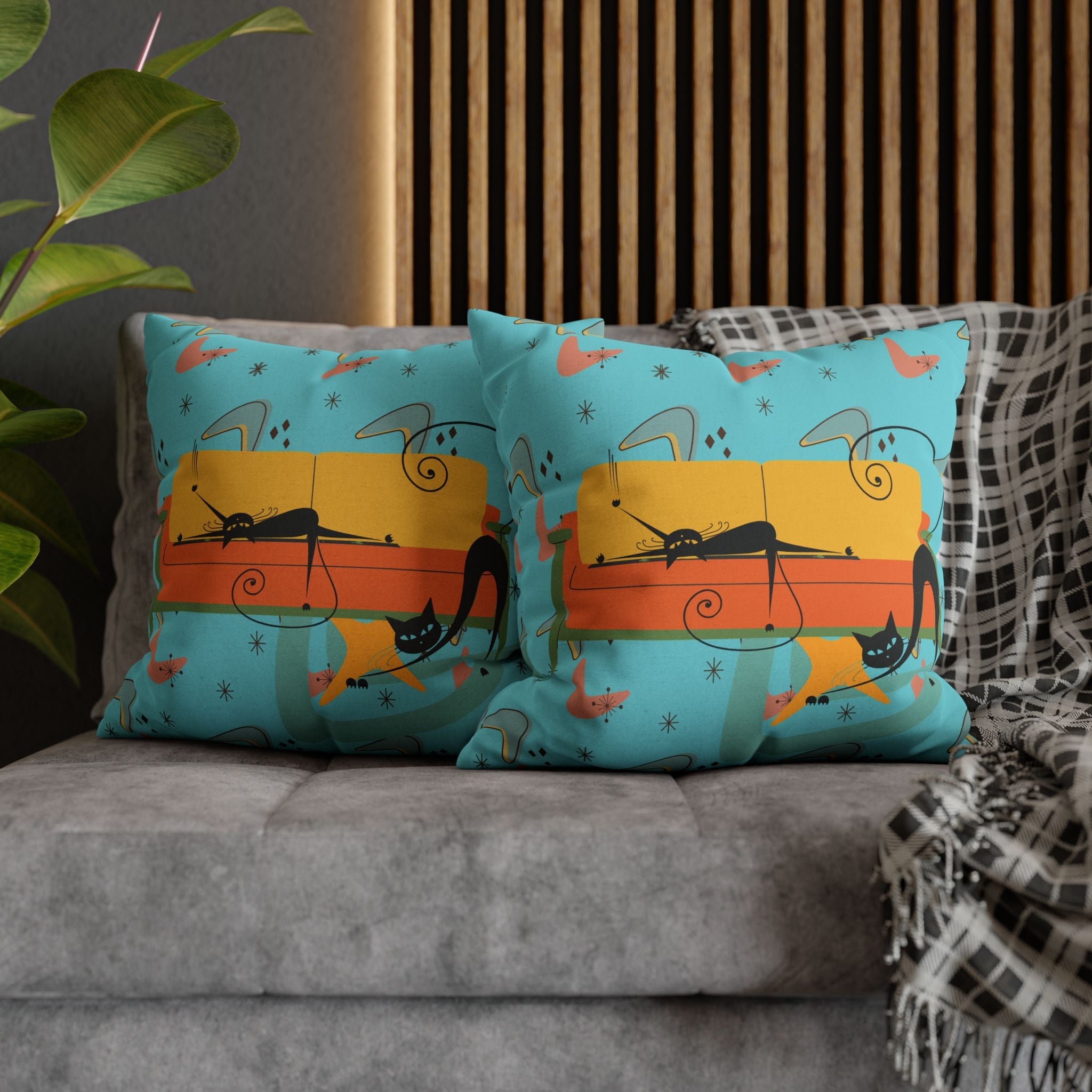Kate McEnroe New York Atomic Cat Retro Boomerang Pillowcase, Midcentury Modern Home Decor, Unique Accent Cushion, Vintage Inspired Room Accessory, 1950s StyleThrow Pillow Covers17207264463099665527
