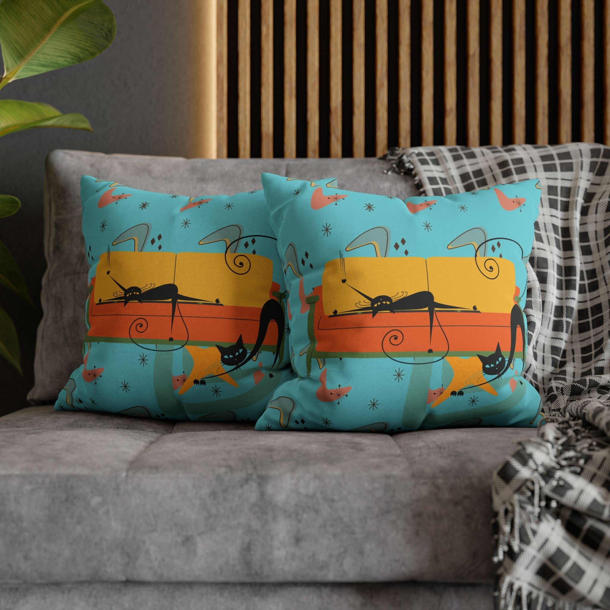 Kate McEnroe New York Atomic Cat Retro Boomerang Pillowcase, Midcentury Modern Home Decor, Unique Accent Cushion, Vintage Inspired Room Accessory, 1950s StyleThrow Pillow Covers17207264463099665527