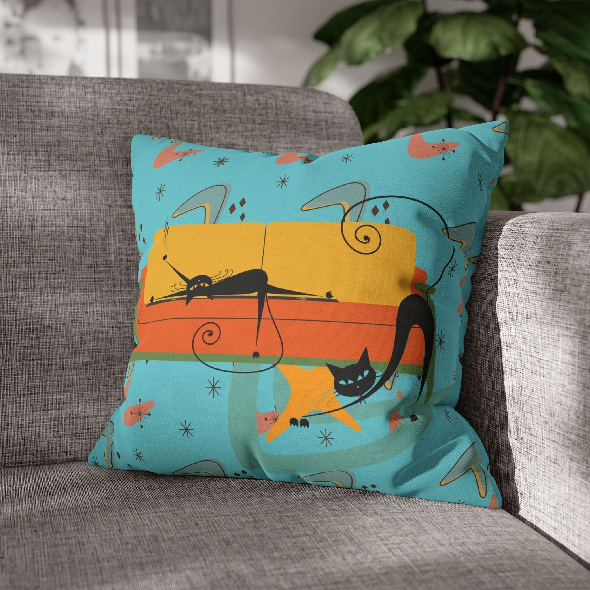 Kate McEnroe New York Atomic Cat Retro Boomerang Pillowcase, Midcentury Modern Home Decor, Unique Accent Cushion, Vintage Inspired Room Accessory, 1950s StyleThrow Pillow Covers17207264463099665527