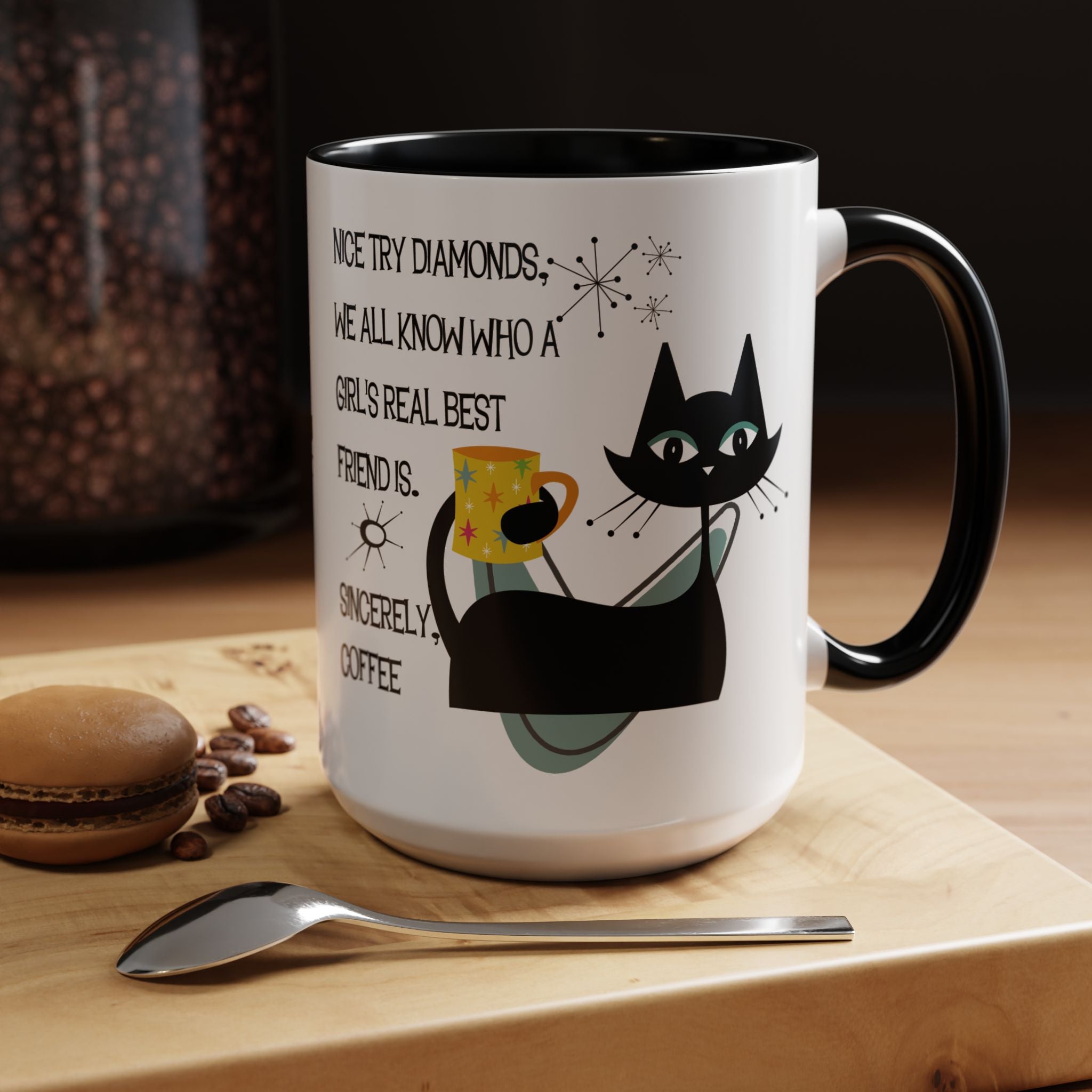 Kate McEnroe New York Atomic Cat Retro Coffee Mug, Mid Century Modern Boomerang Starburst, Sassy Girl’s Best Friend, MCM Drinkware, Kitschy Funny Coffee Lover GiftsMugs22666055289406820331